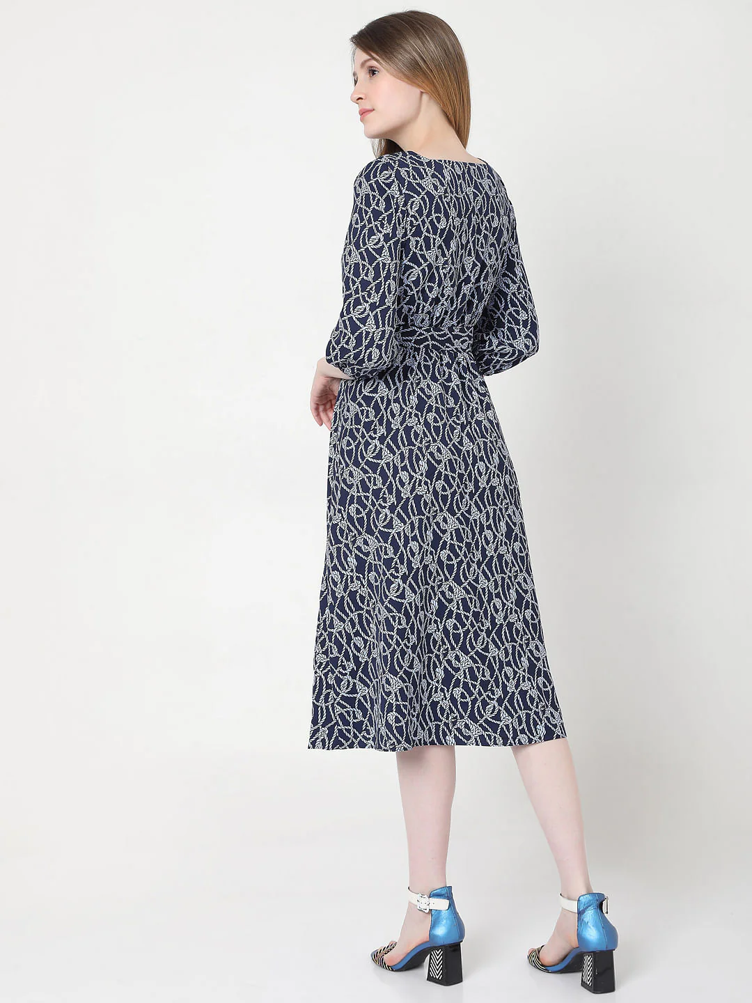 Blue Printed Midi Dress - Image 3