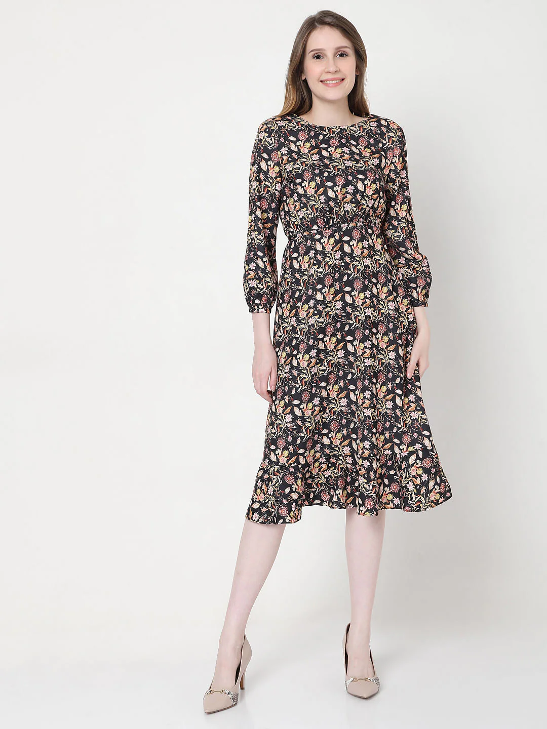 Black Floral Midi Dress