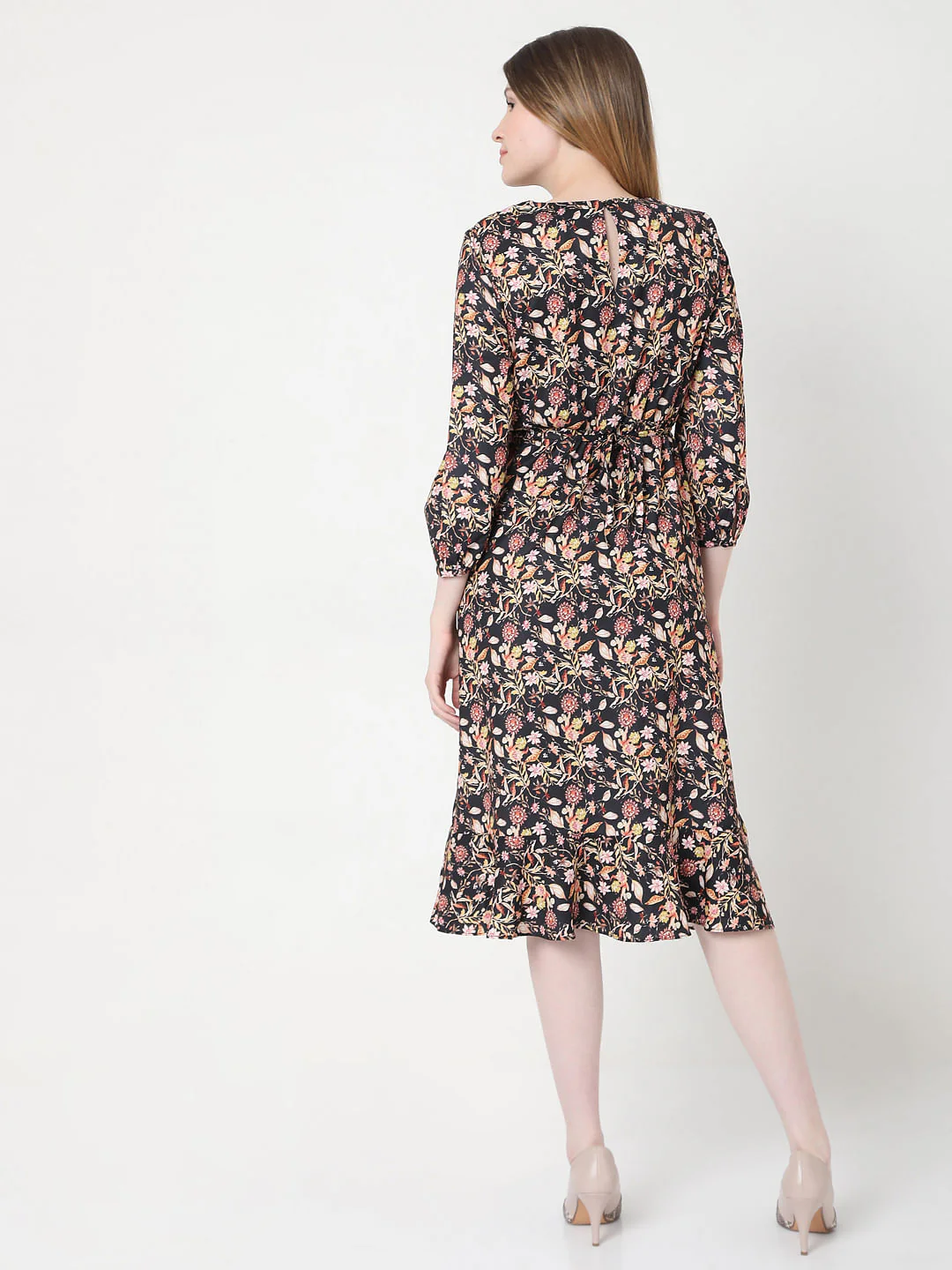 Black Floral Midi Dress - Image 3