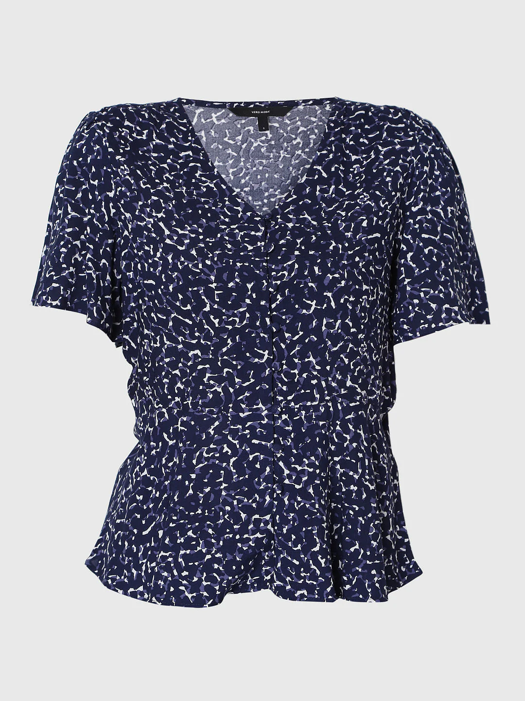 Blue Printed V Neck Top - Image 6