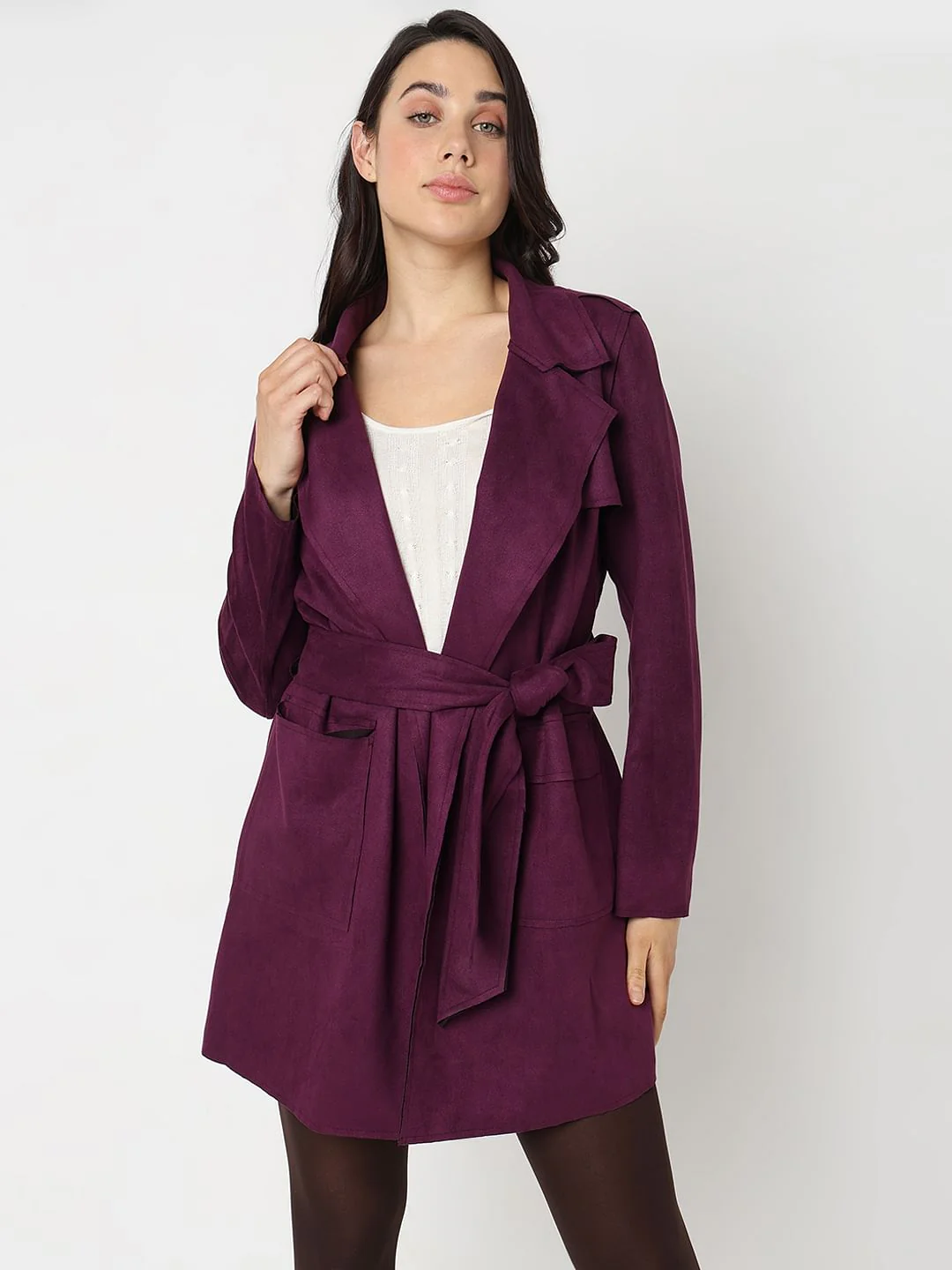 Purple Faux Suede Mid Length Jacket - Image 2