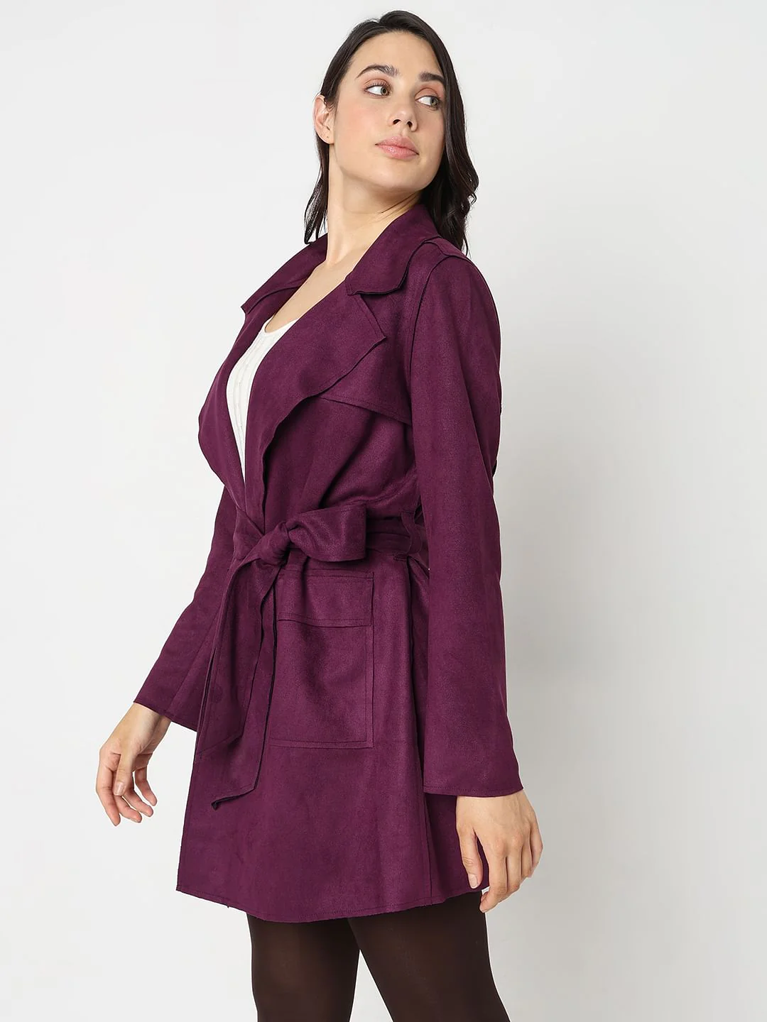 Purple Faux Suede Mid Length Jacket - Image 3