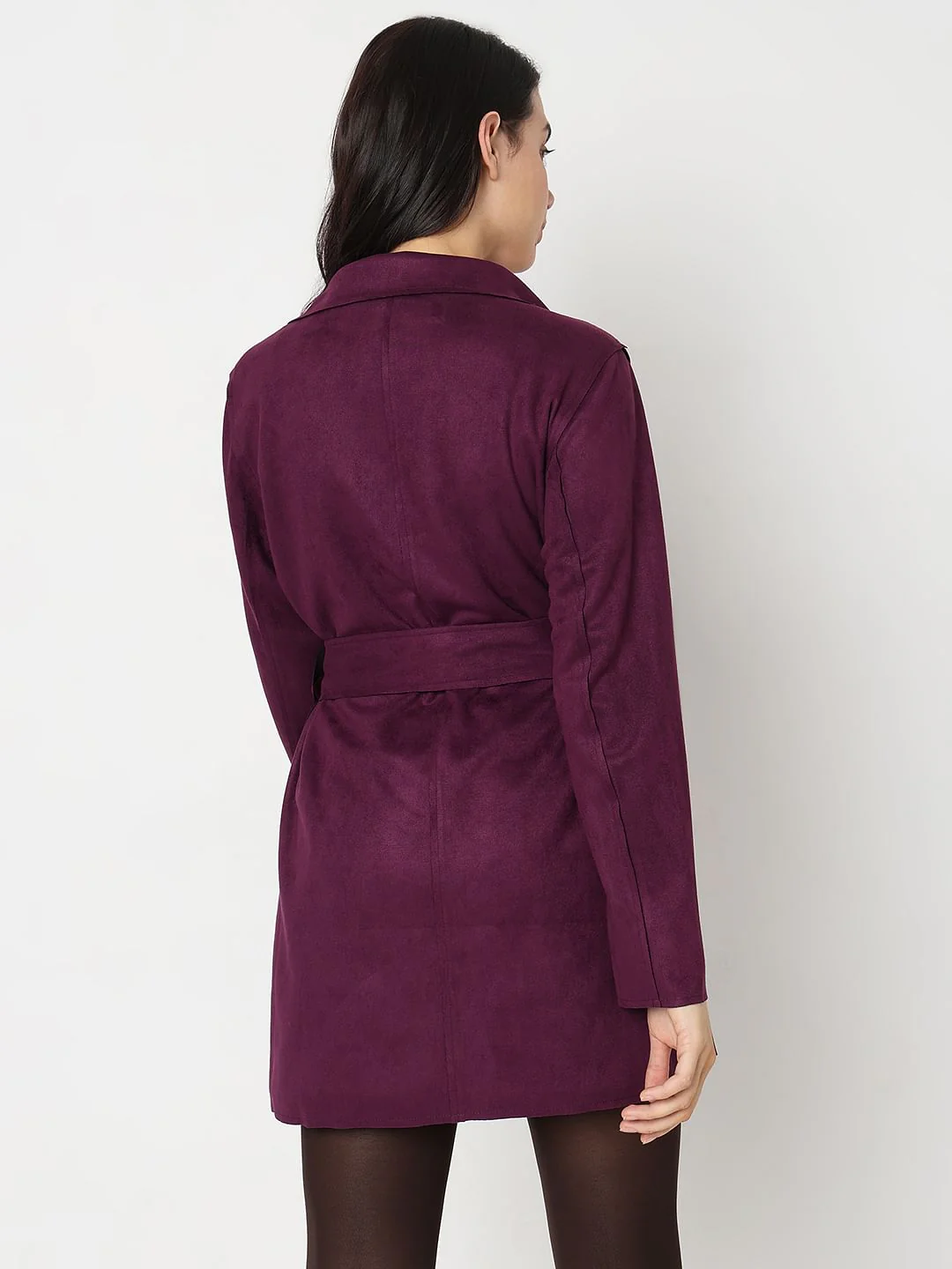 Purple Faux Suede Mid Length Jacket - Image 4