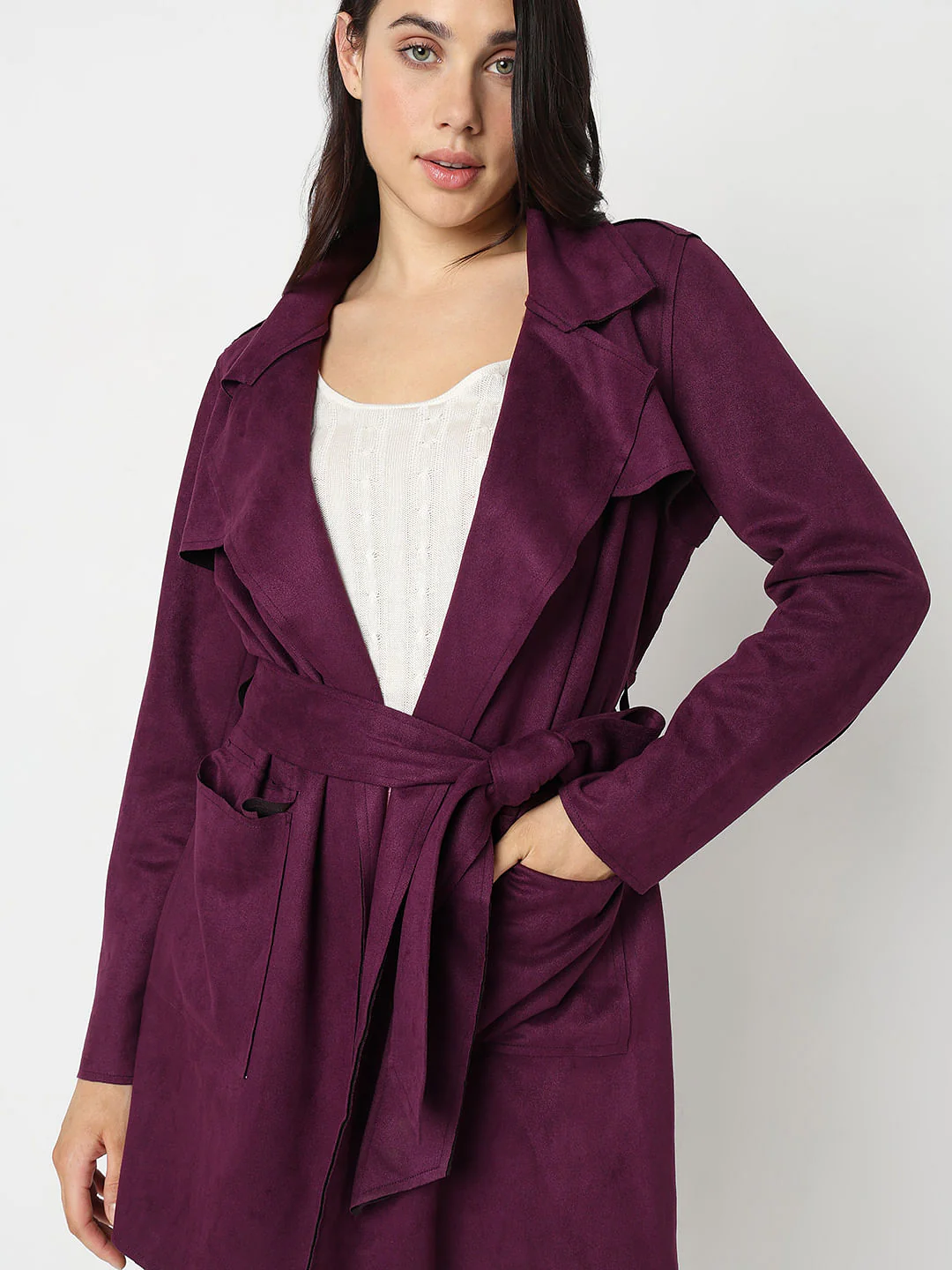 Purple Faux Suede Mid Length Jacket - Image 6