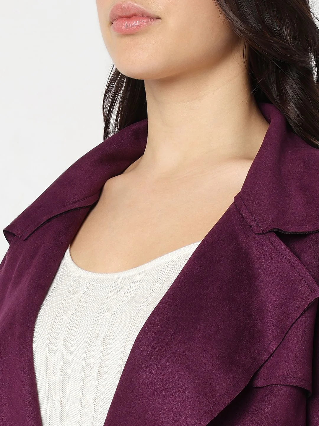 Purple Faux Suede Mid Length Jacket - Image 8