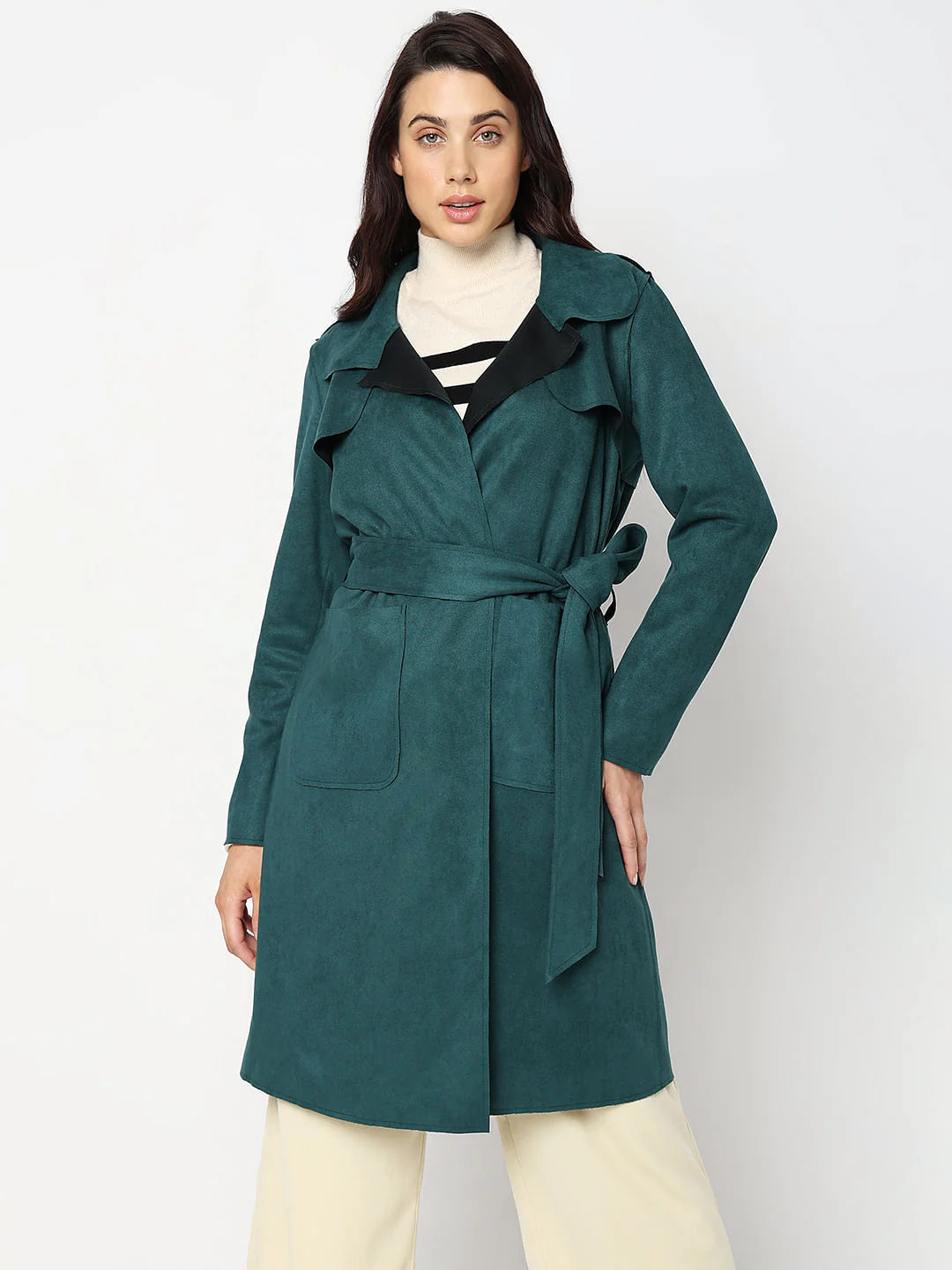 Green Faux Suede Long Jacket - Image 2