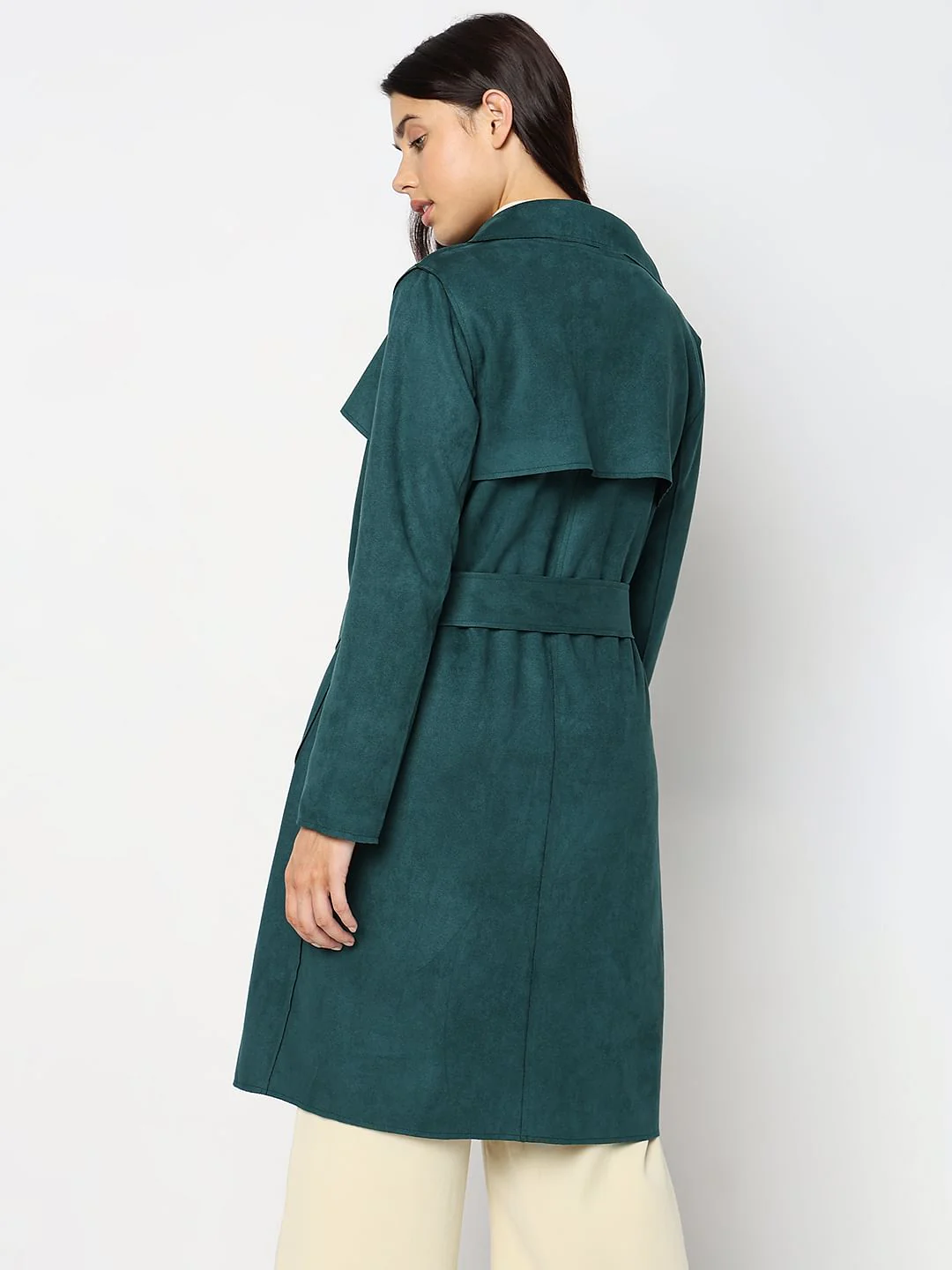 Green Faux Suede Long Jacket - Image 4