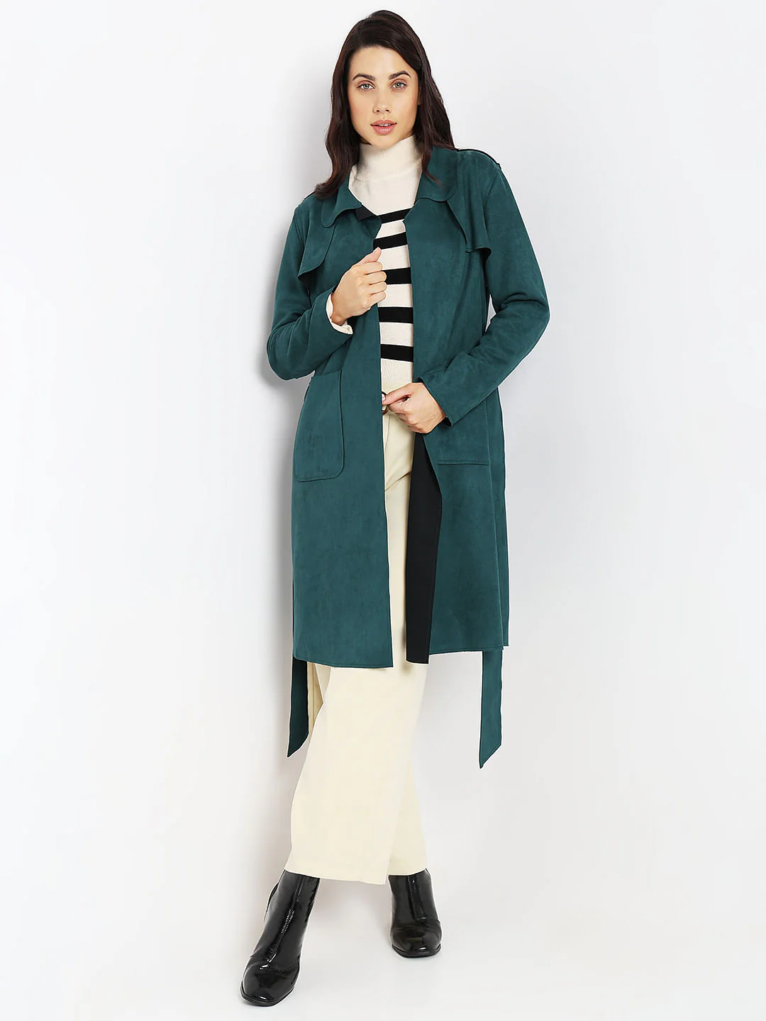 Green Faux Suede Long Jacket - Image 5