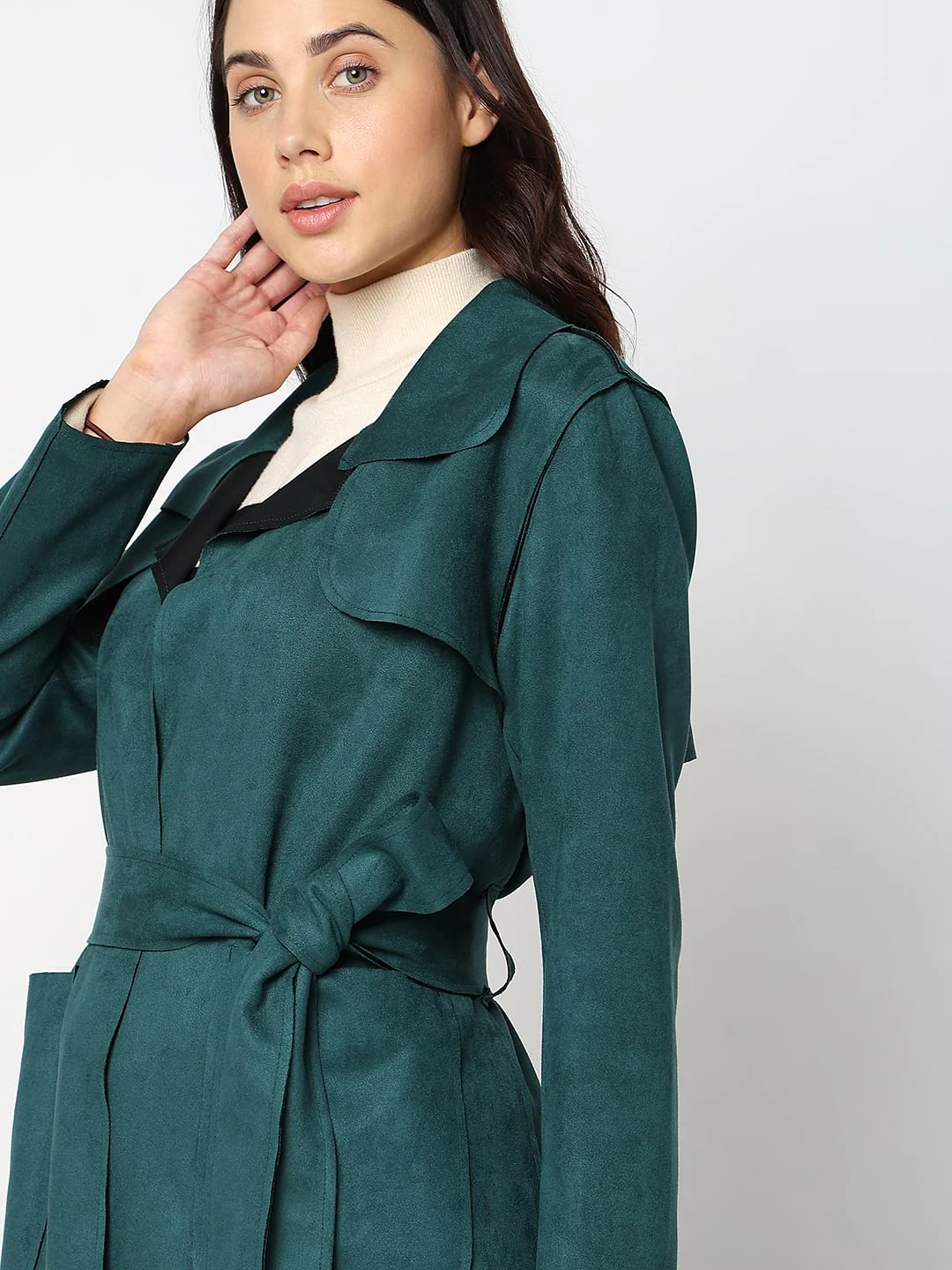 Green Faux Suede Long Jacket - Image 6