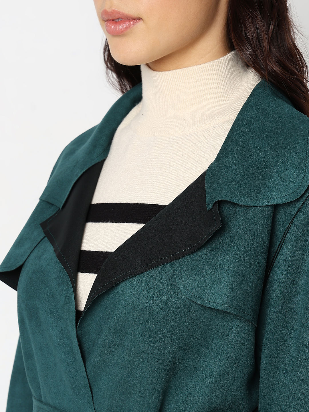 Green Faux Suede Long Jacket - Image 8