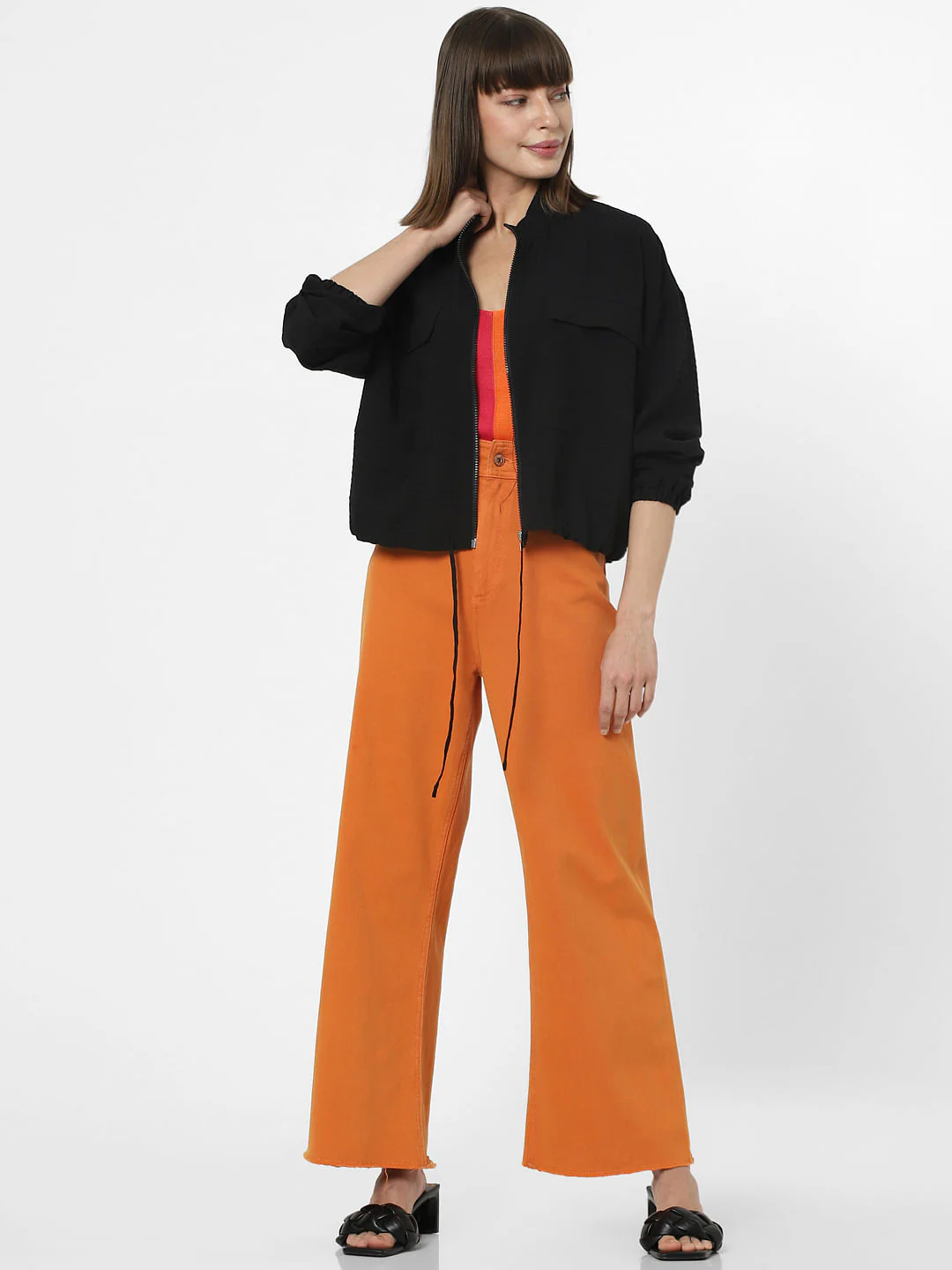 Black Cropped Bomber Jacket - Image 5