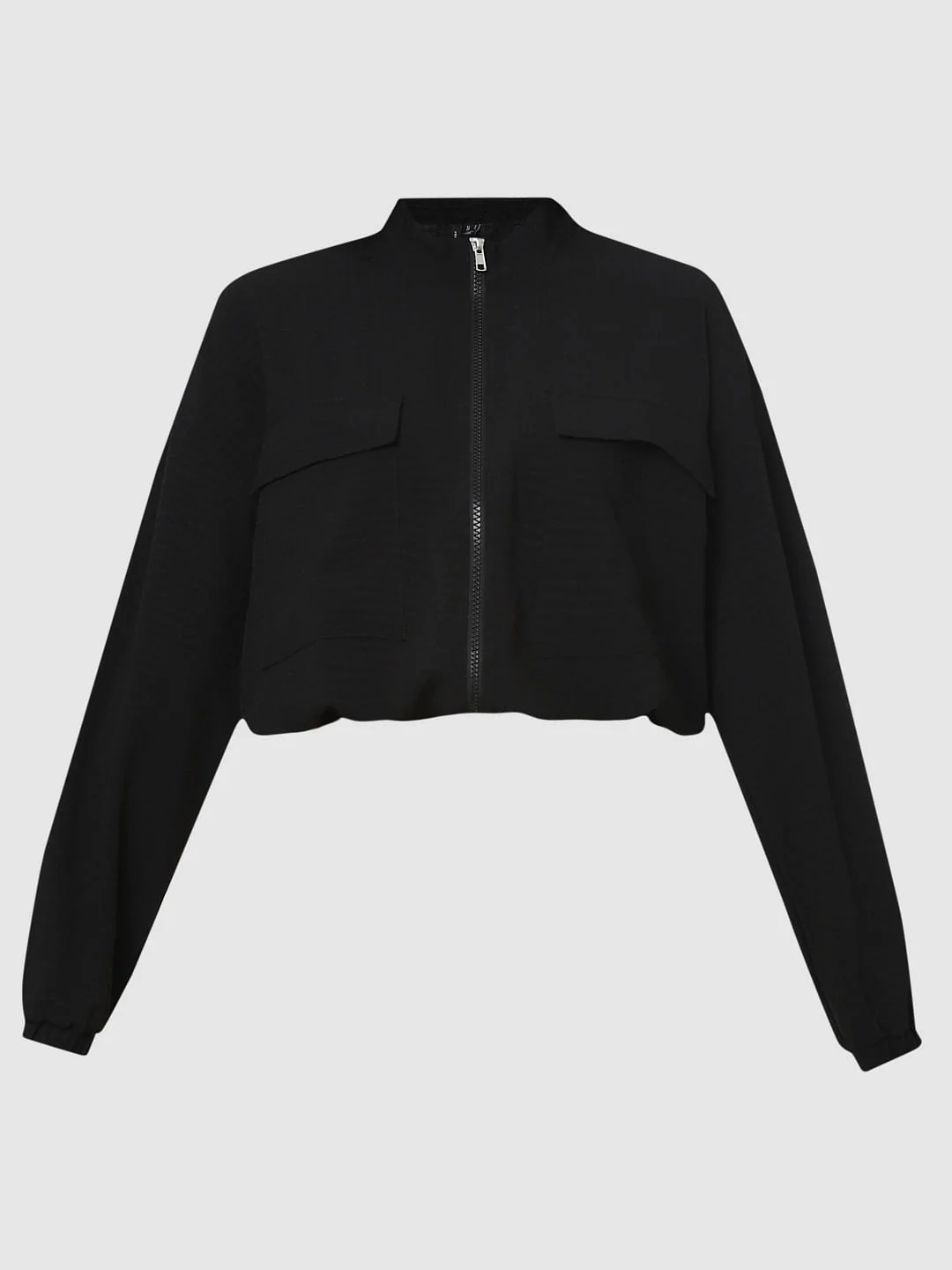 Black Cropped Bomber Jacket - Image 7