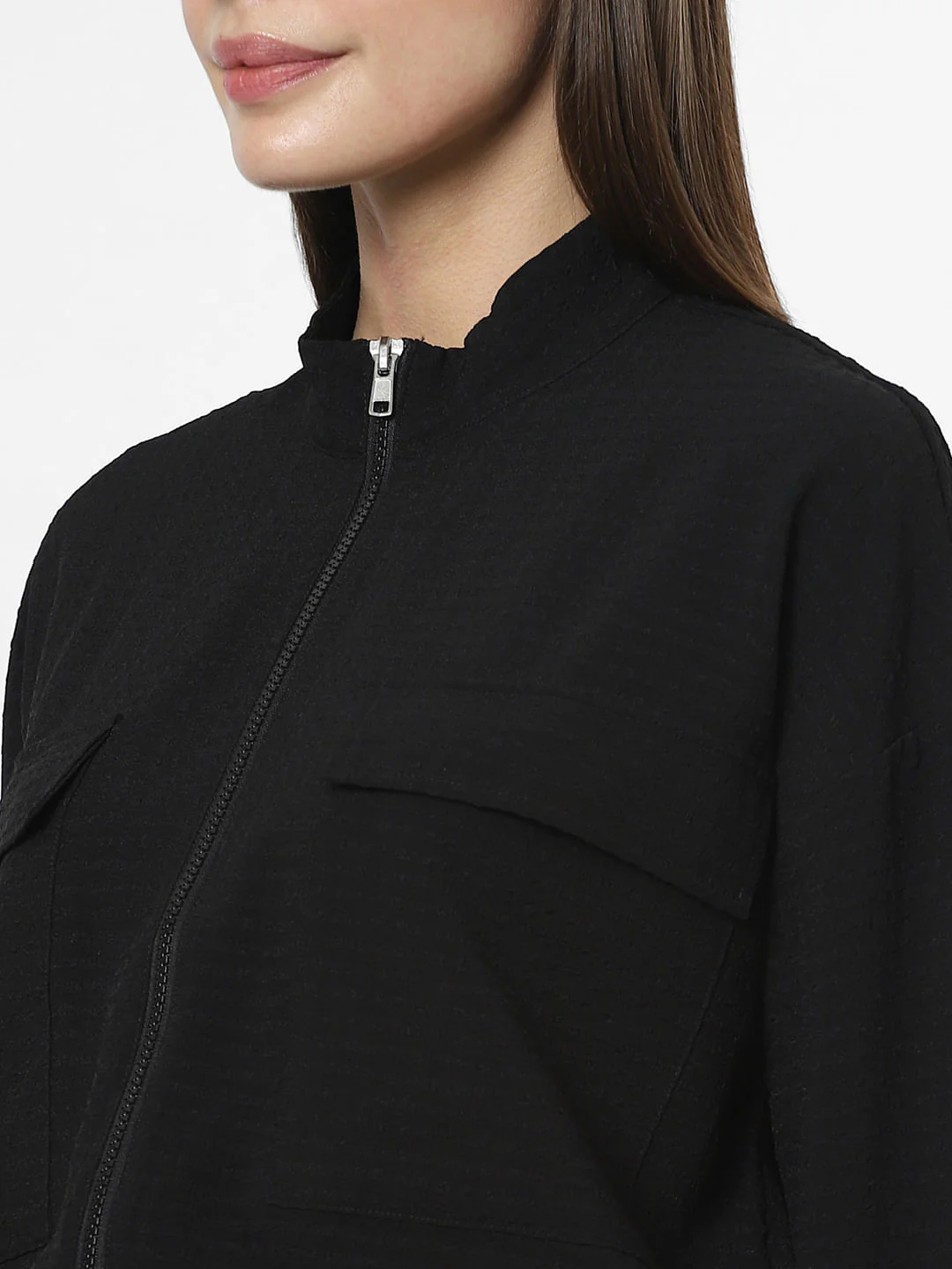 Black Cropped Bomber Jacket - Image 8