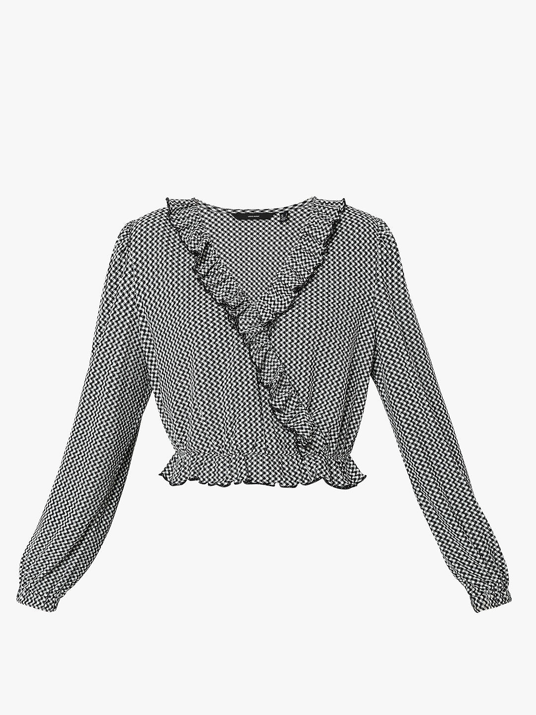 Black Printed Ruffle Detail Top - Image 7