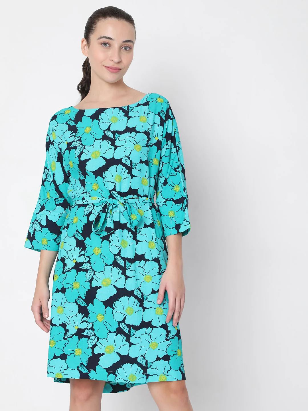 Green Floral Fit & Flare Dress - Image 2