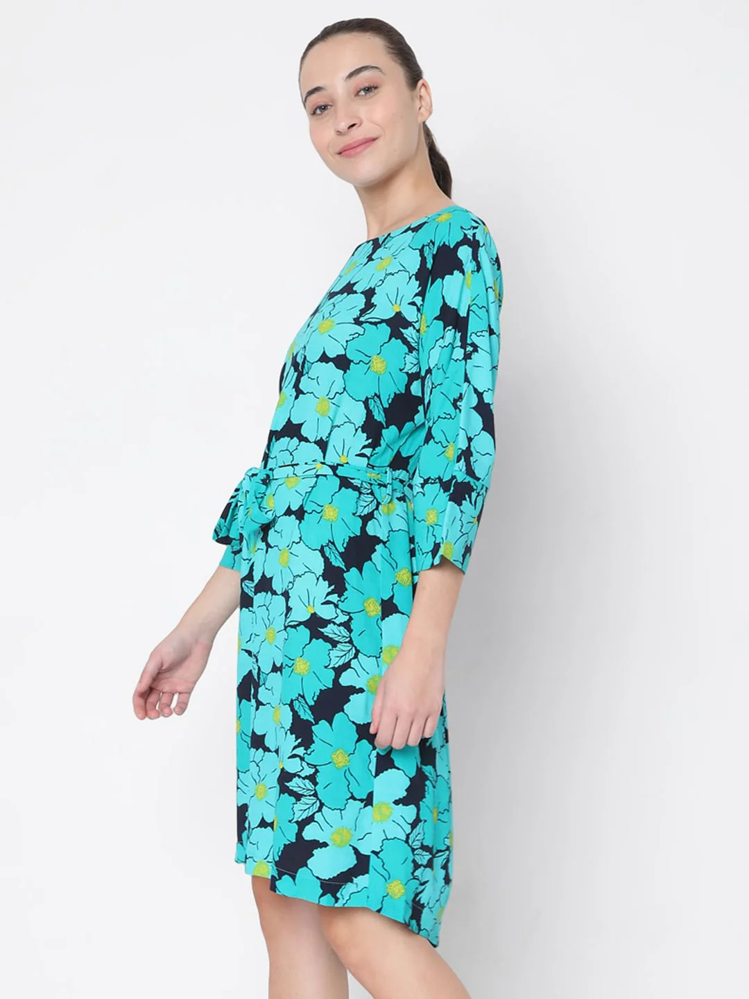 Green Floral Fit & Flare Dress - Image 3