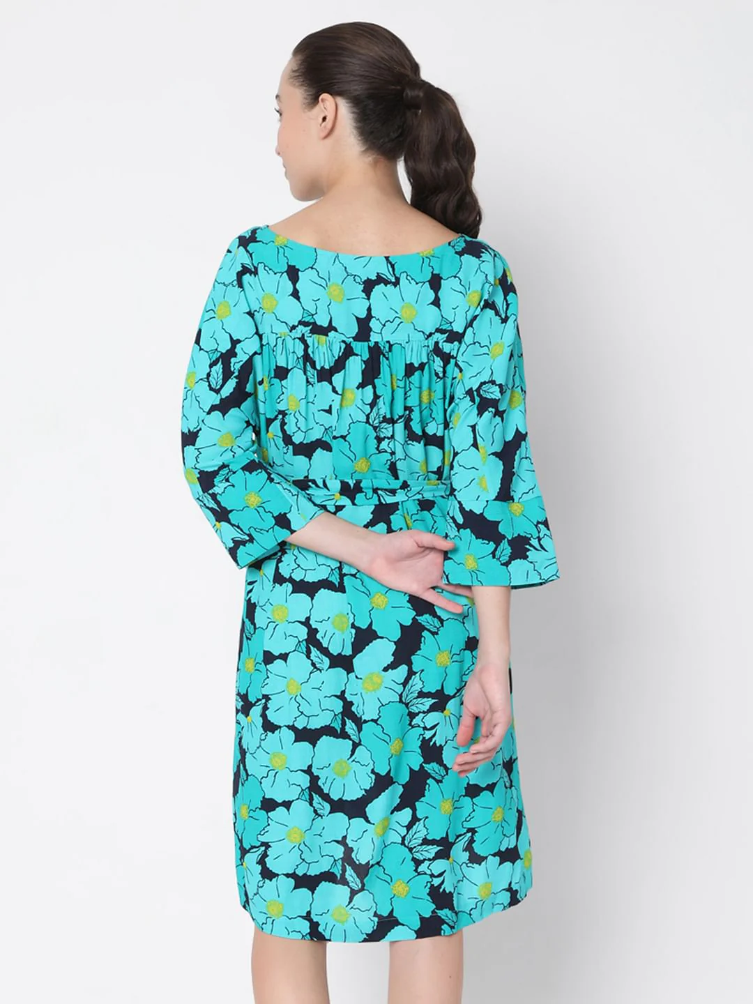 Green Floral Fit & Flare Dress - Image 4