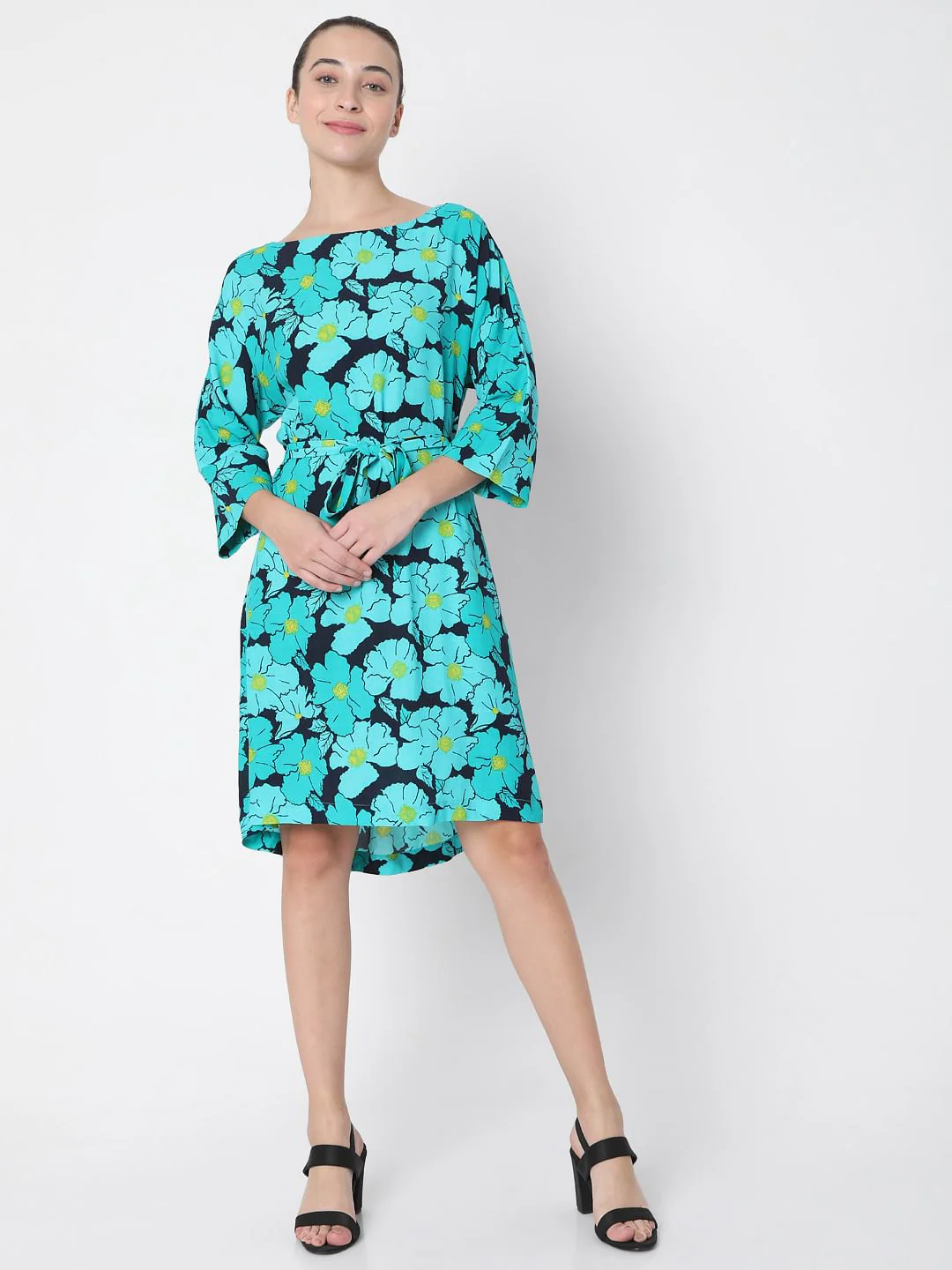 Green Floral Fit & Flare Dress - Image 5
