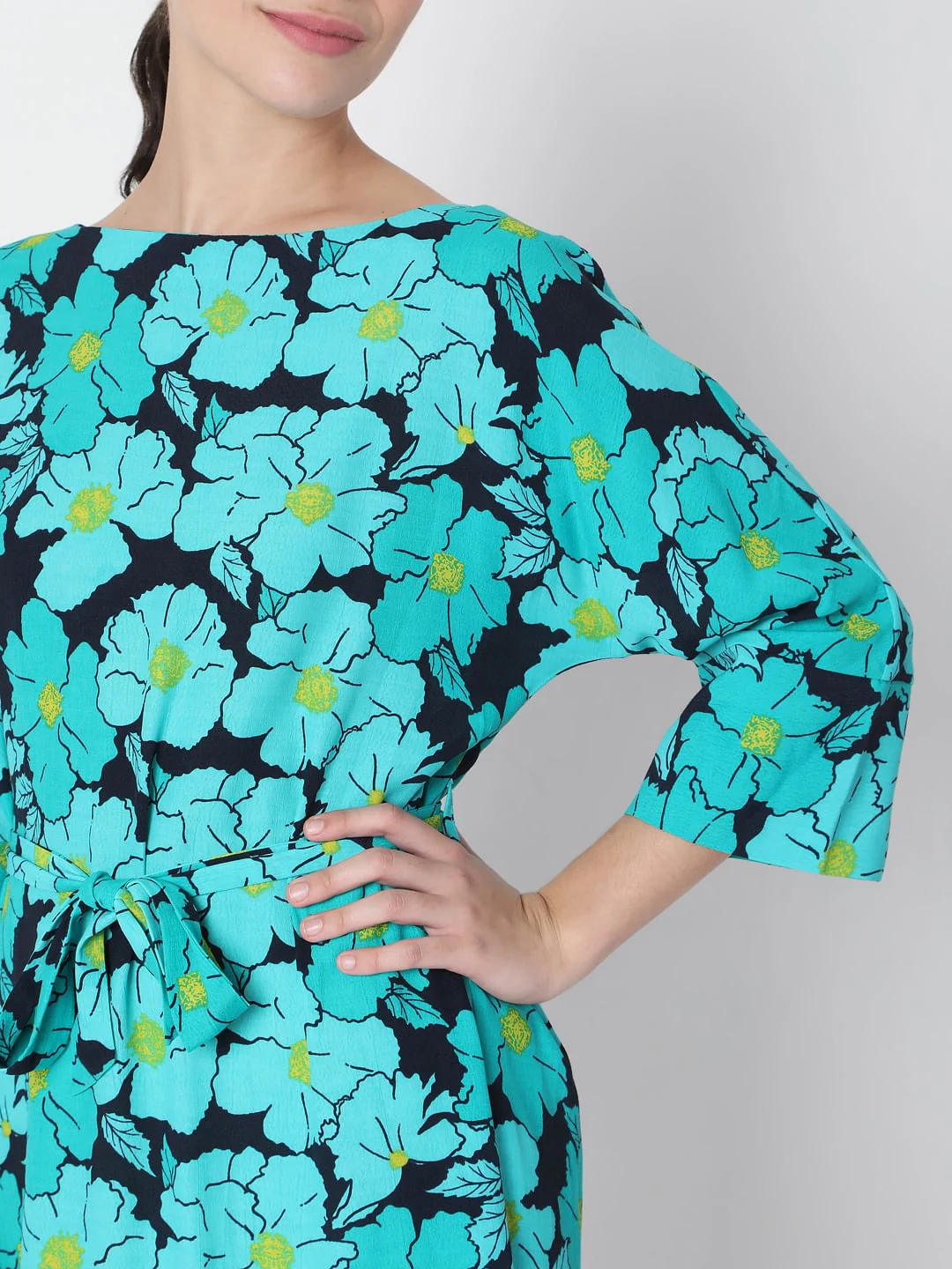 Green Floral Fit & Flare Dress - Image 6