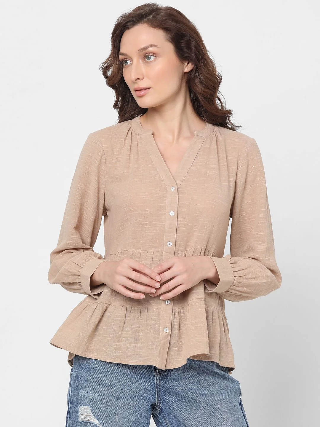 Beige Peplum Top - Image 2