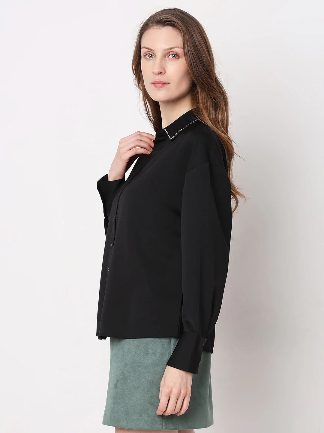 Black Studded Collar Shirt - Image 3