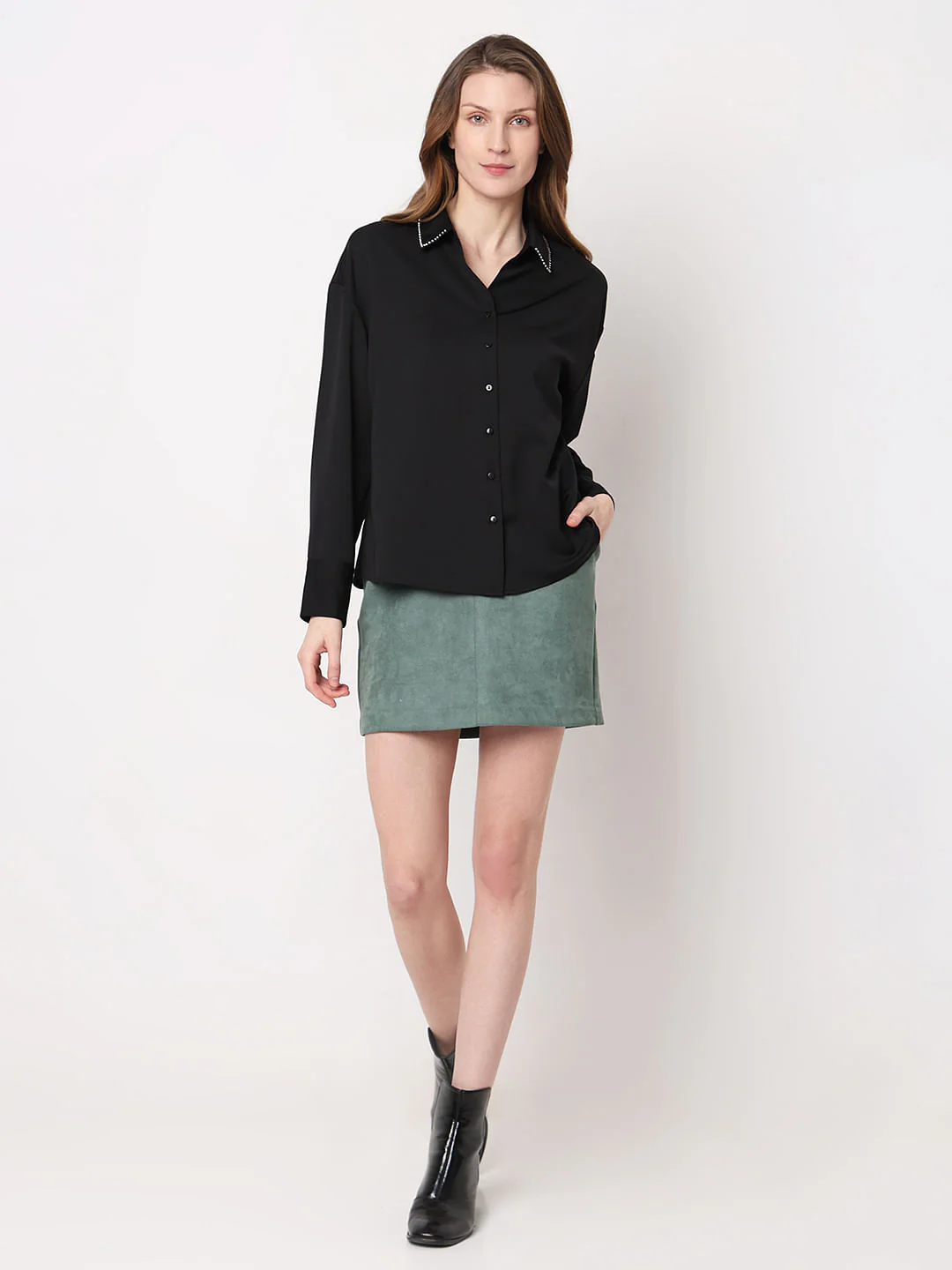 Black Studded Collar Shirt - Image 5