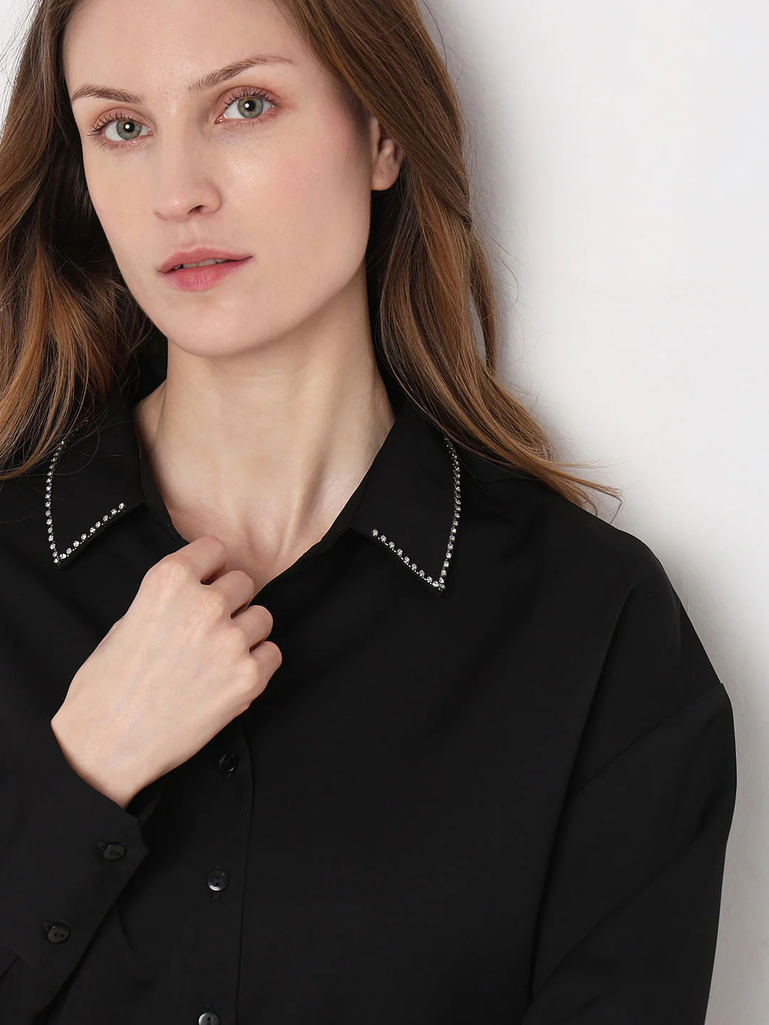 Black Studded Collar Shirt - Image 6