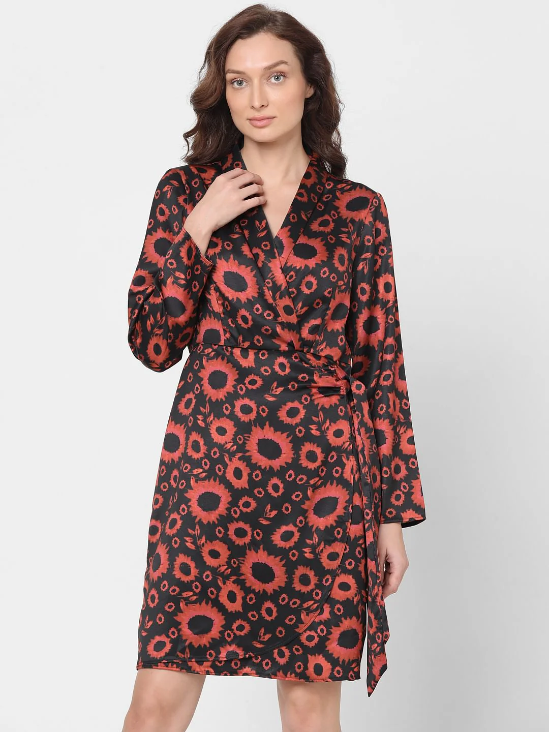 Orange Printed Fit & Flare Dress - Image 2