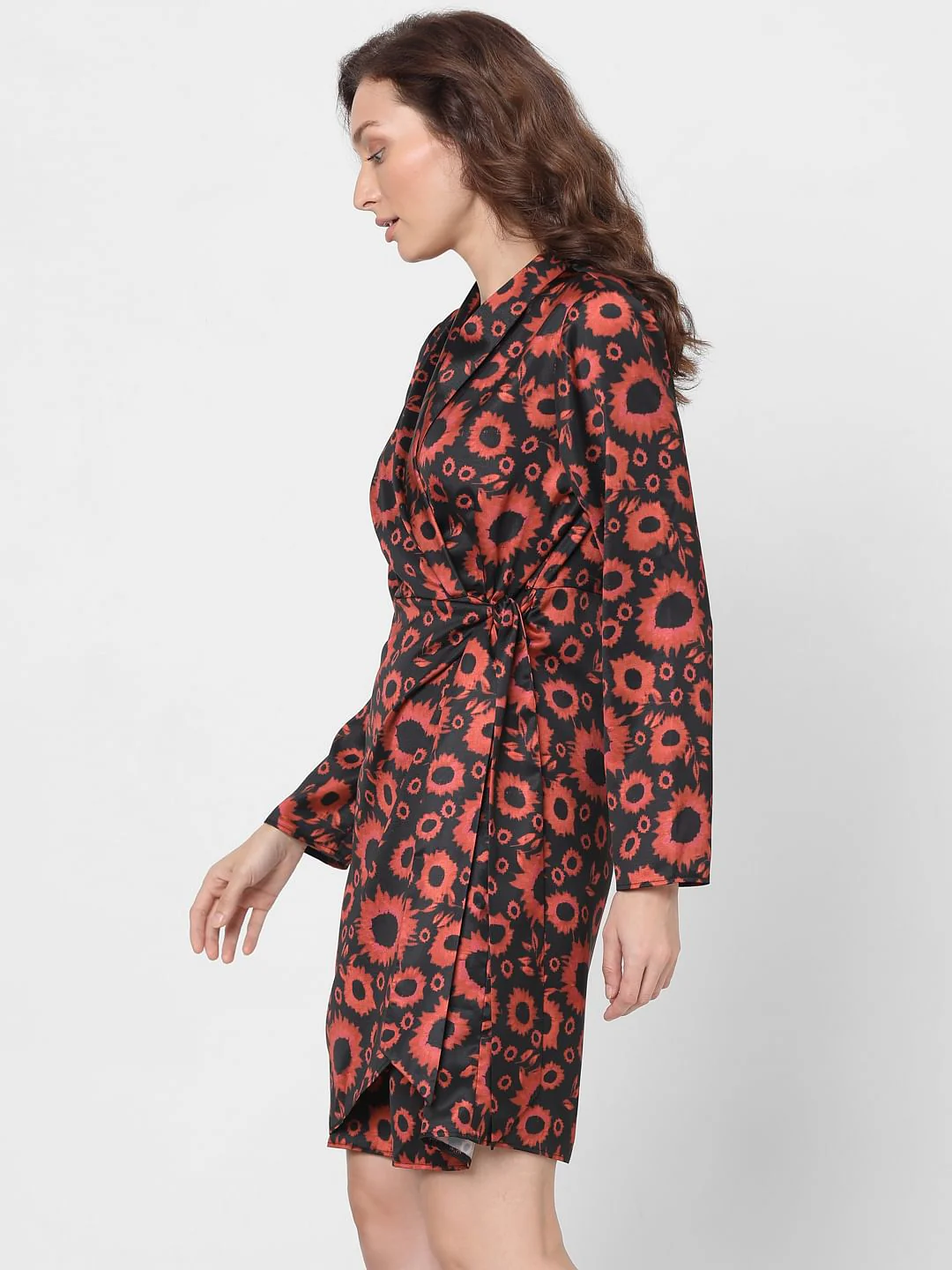 Orange Printed Fit & Flare Dress - Image 3