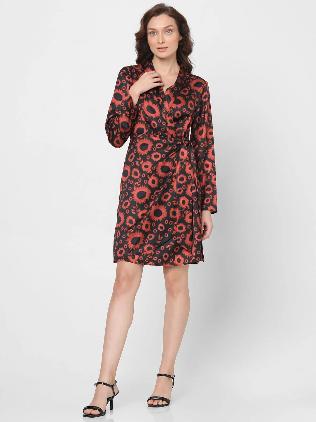 Orange Printed Fit & Flare Dress - Image 5