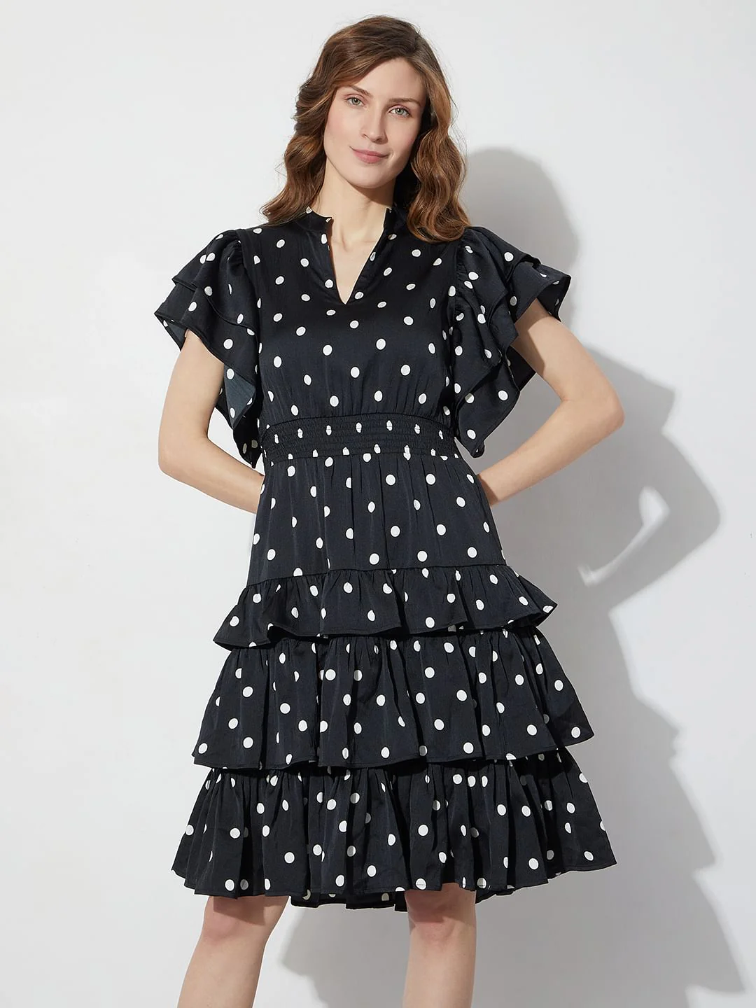 Black Polka Dot Tiered Dress - Image 2