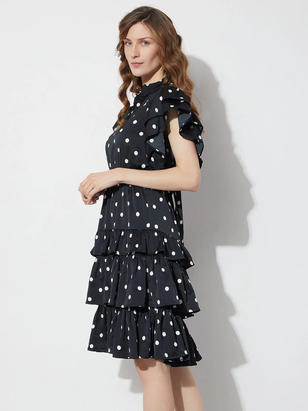 Black Polka Dot Tiered Dress - Image 3