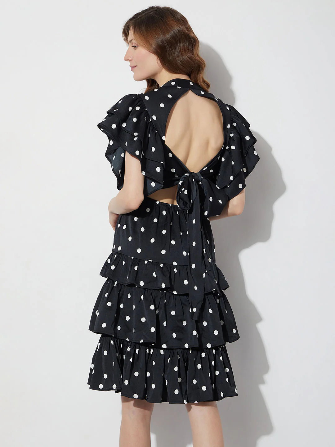 Black Polka Dot Tiered Dress - Image 4
