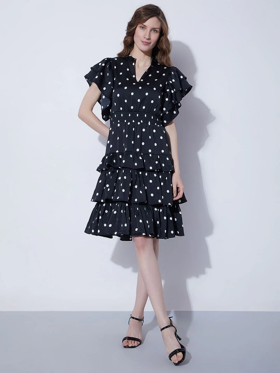 Black Polka Dot Tiered Dress - Image 5