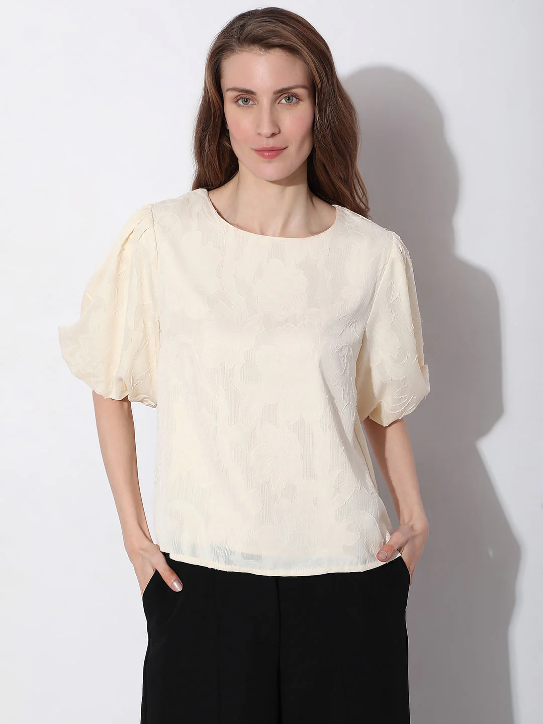 Beige Puff Sleeves Top - Image 2