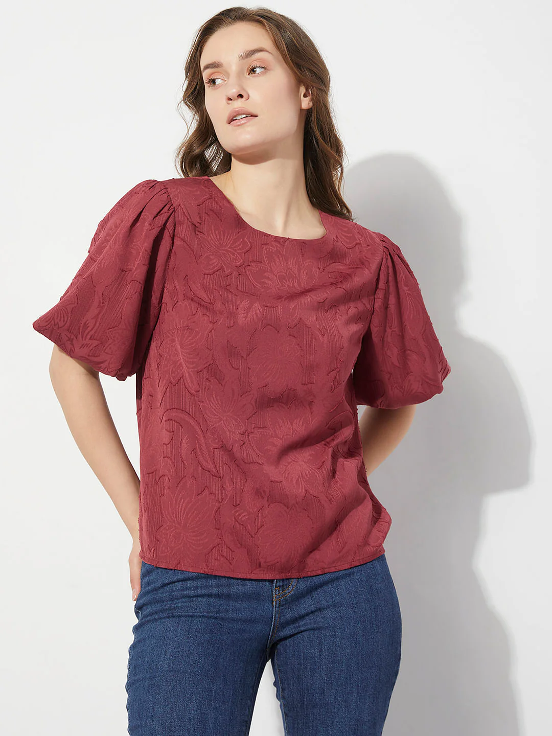 Maroon Floral Textured Top - Image 2