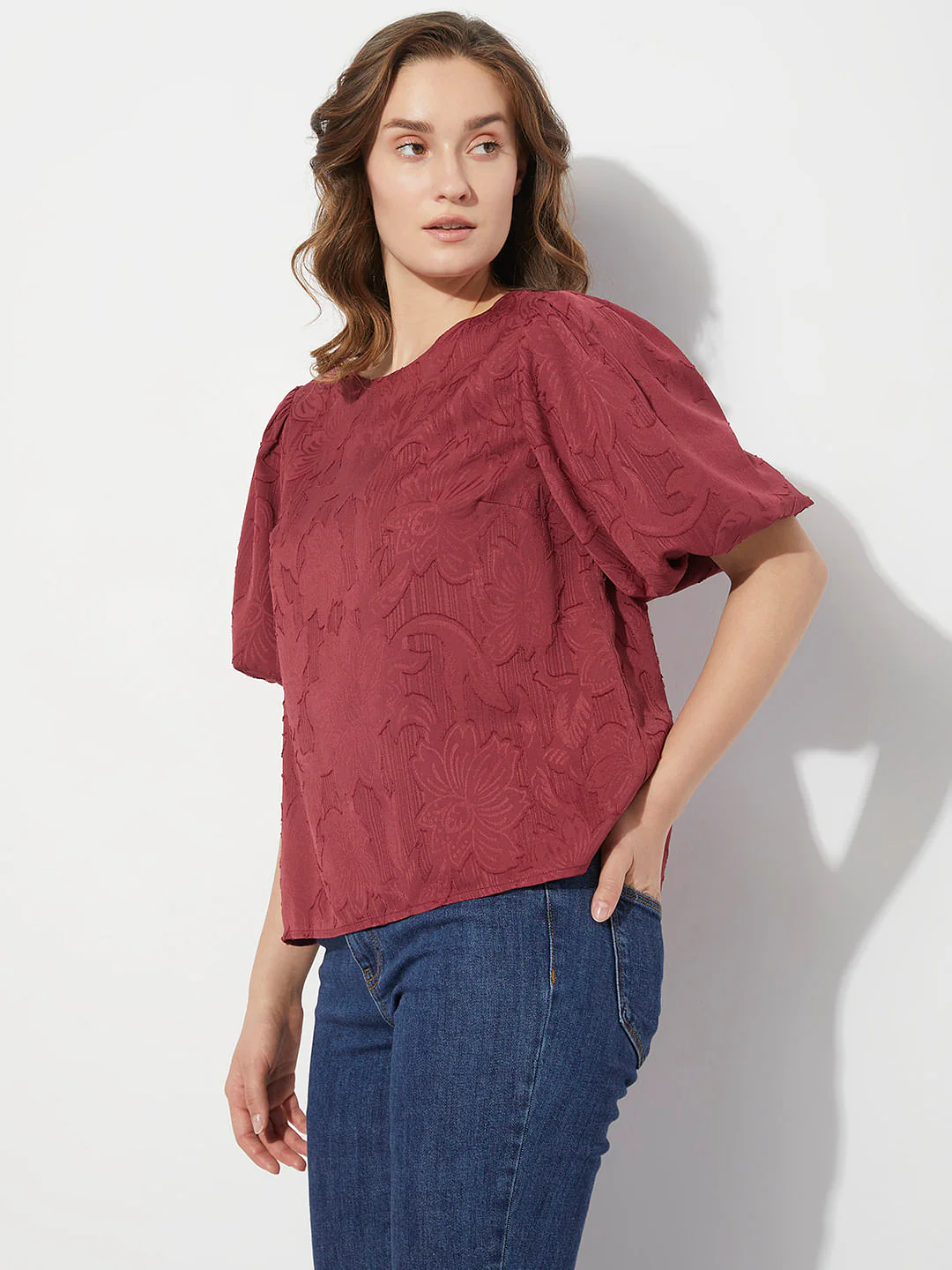 Maroon Floral Textured Top - Image 3