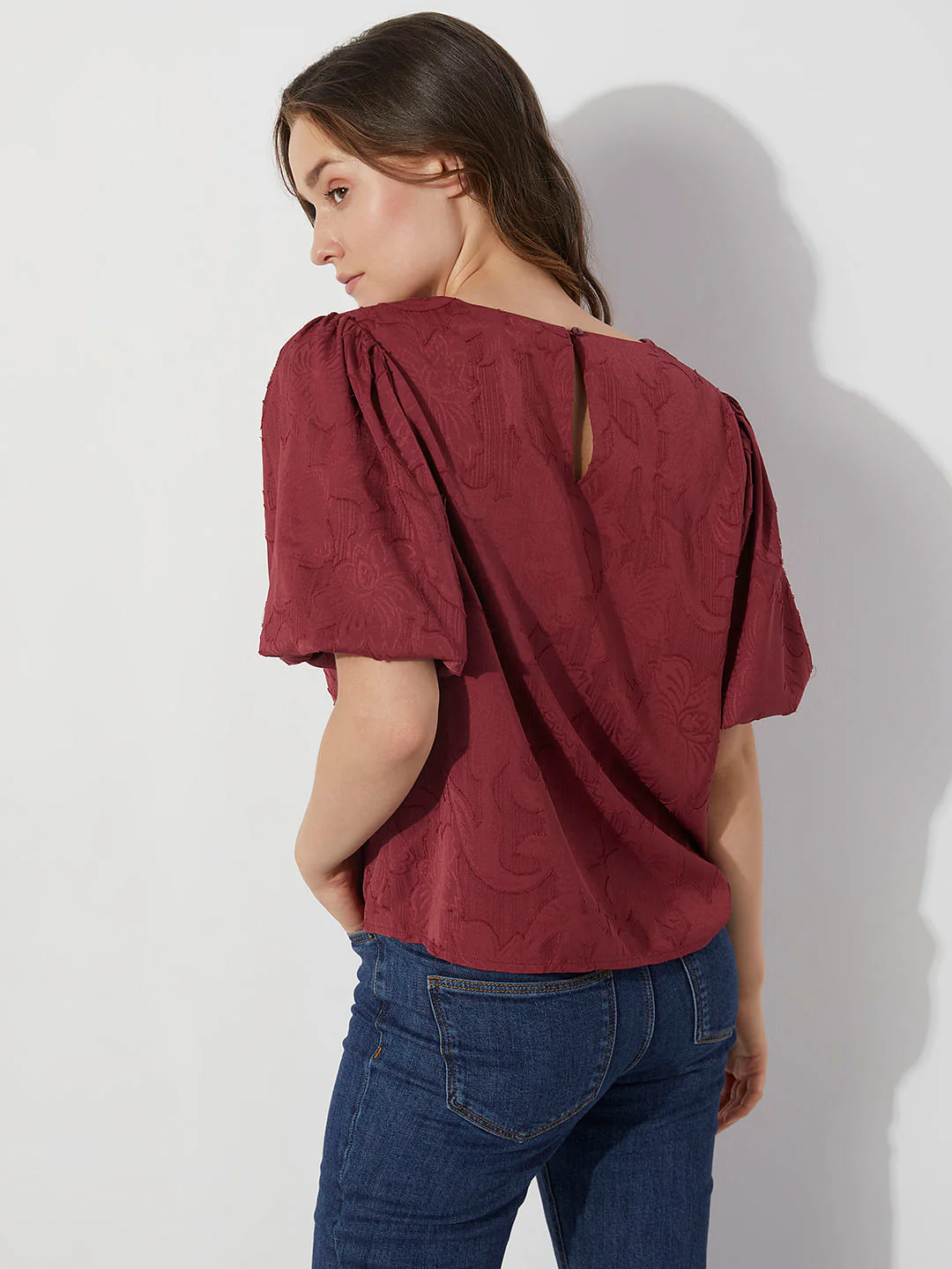 Maroon Floral Textured Top - Image 4