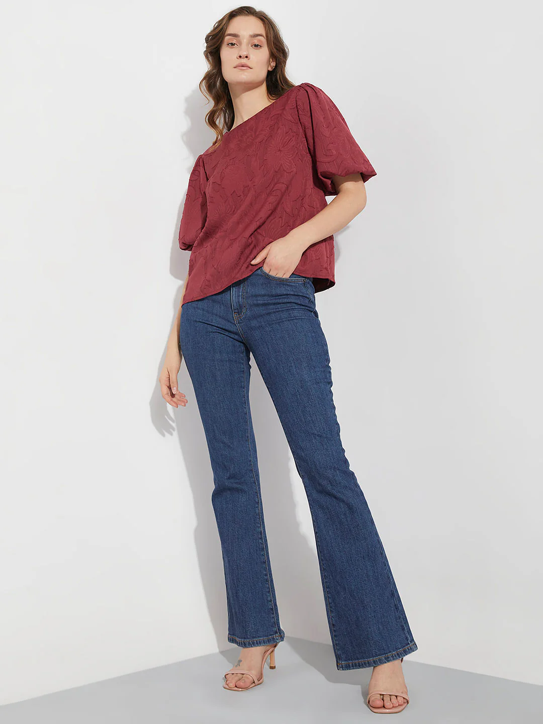 Maroon Floral Textured Top - Image 5
