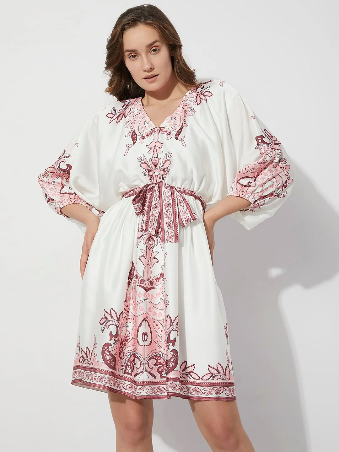 White Boho Print Fit & Flare Dress - Image 2