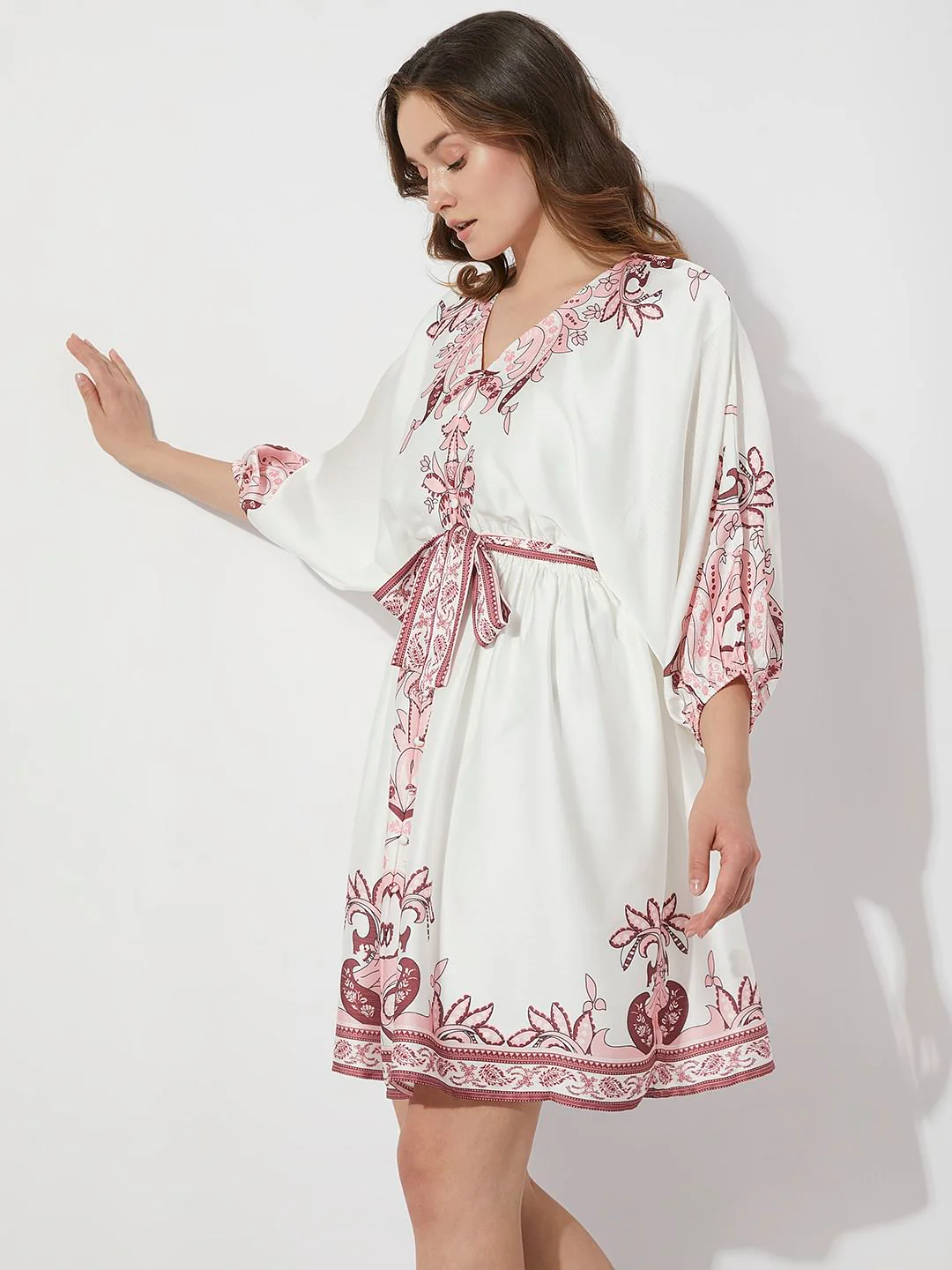 White Boho Print Fit & Flare Dress - Image 3