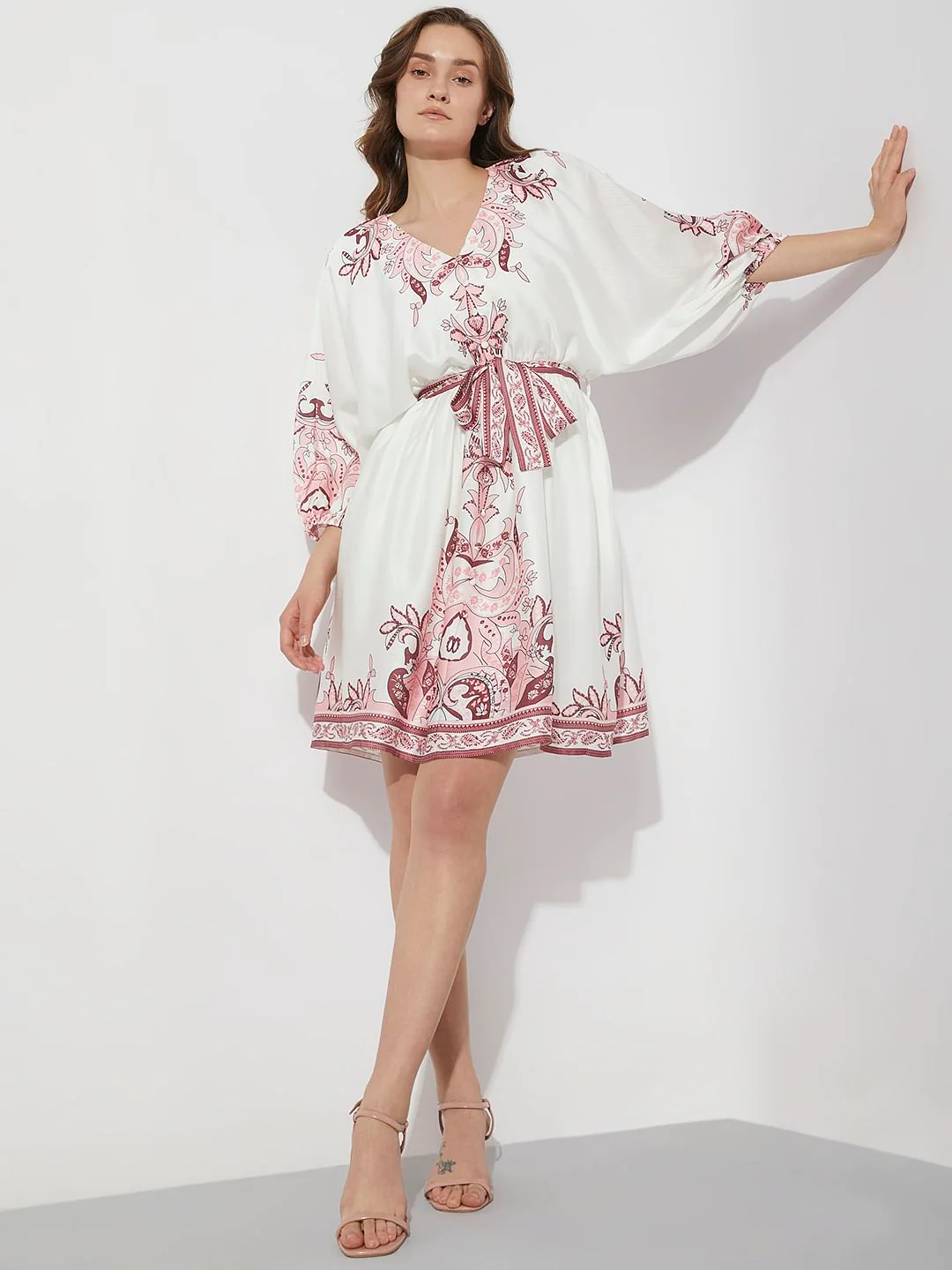 White Boho Print Fit & Flare Dress - Image 5
