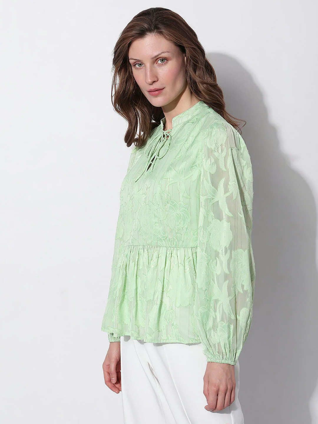 Green Floral Peplum Top - Image 3