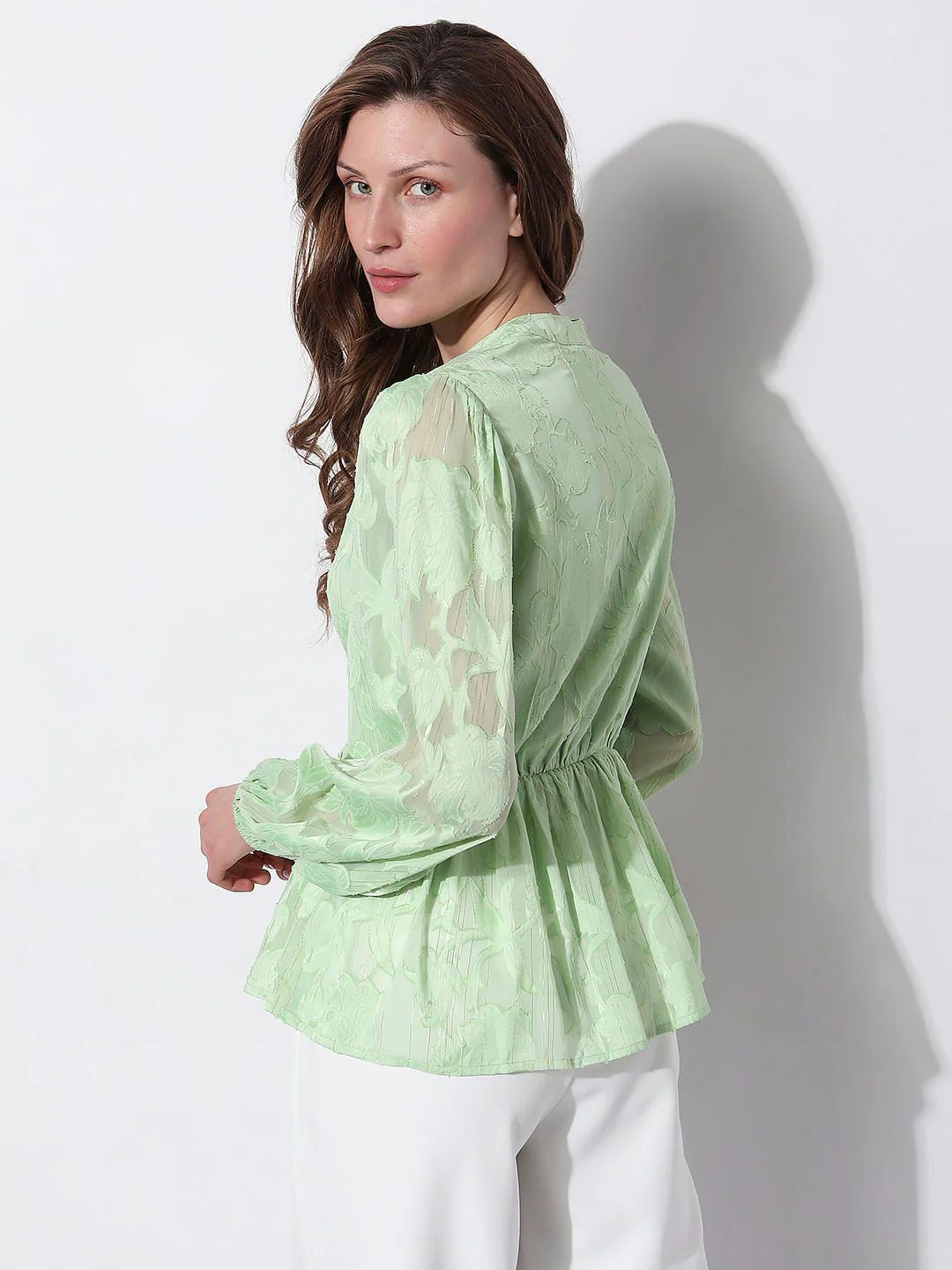 Green Floral Peplum Top - Image 4