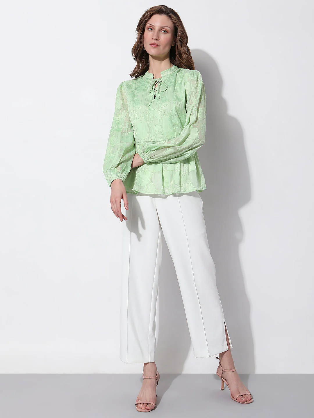 Green Floral Peplum Top - Image 5