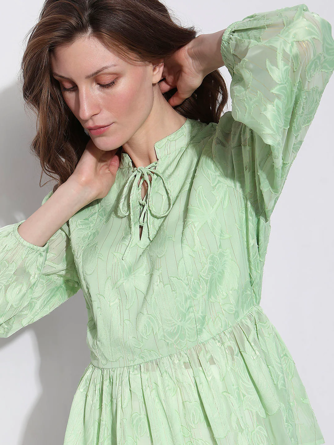 Green Floral Peplum Top - Image 6