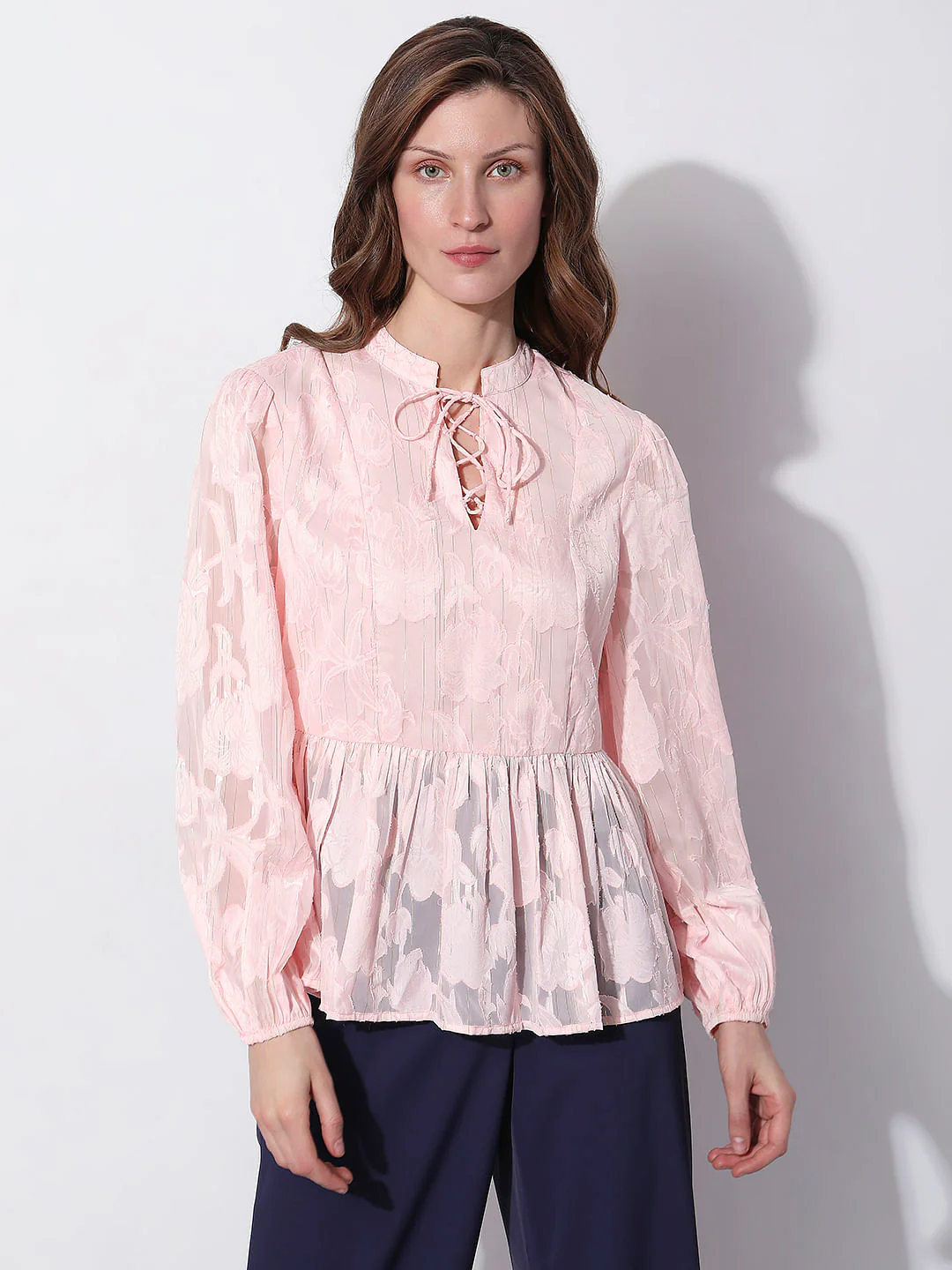 Light Pink Floral Peplum Top - Image 2