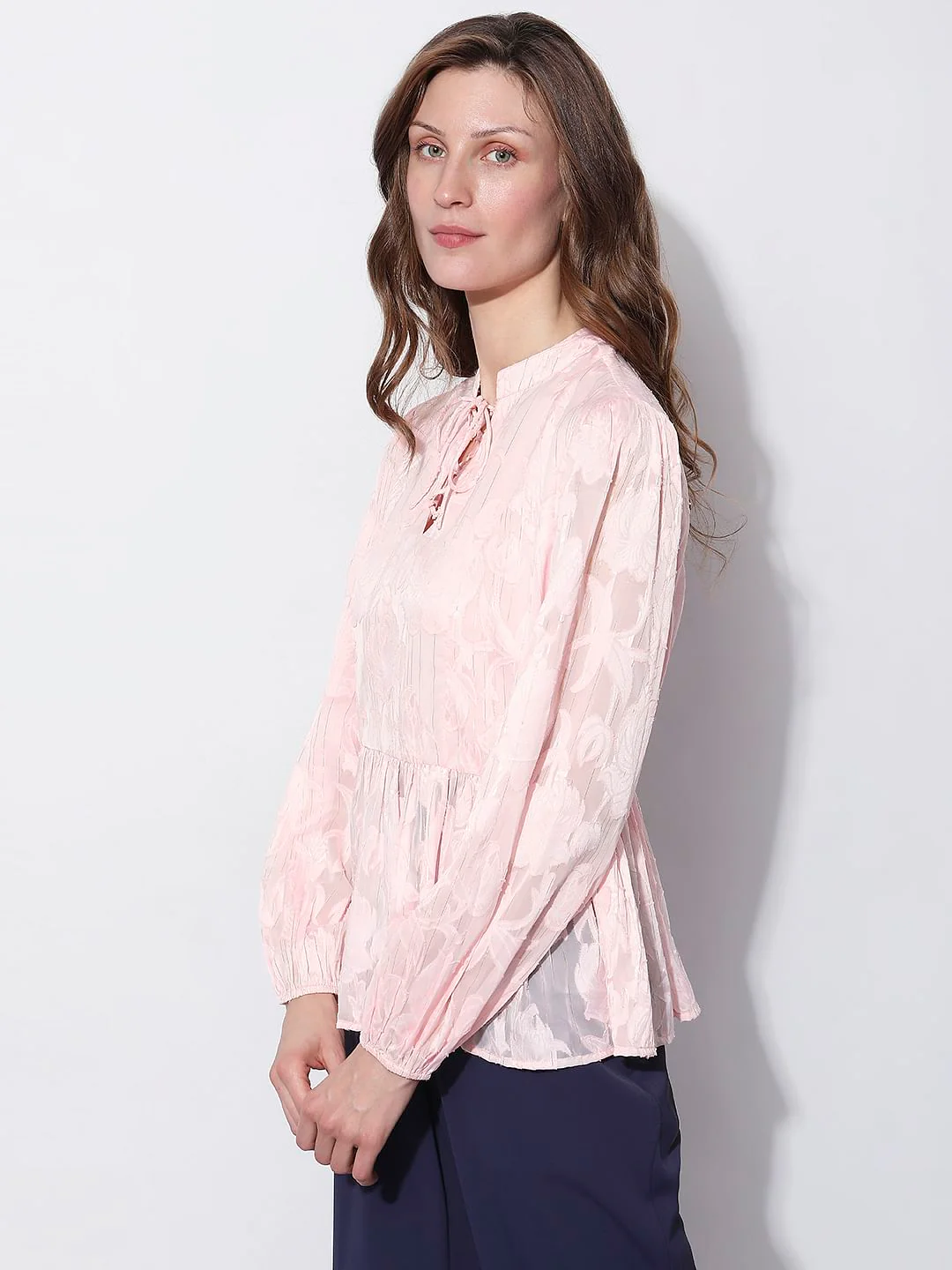 Light Pink Floral Peplum Top - Image 3