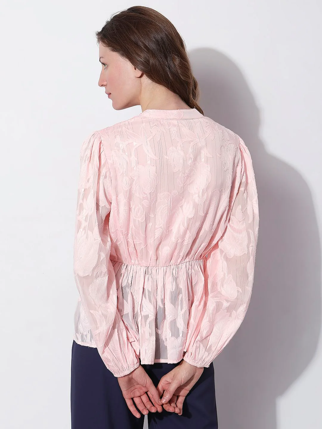 Light Pink Floral Peplum Top - Image 4