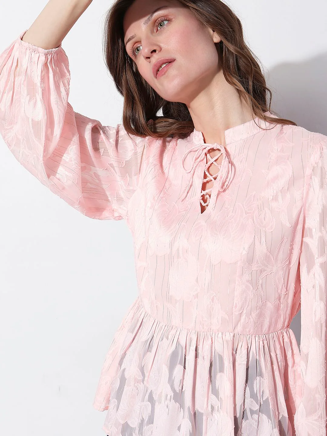 Light Pink Floral Peplum Top - Image 5